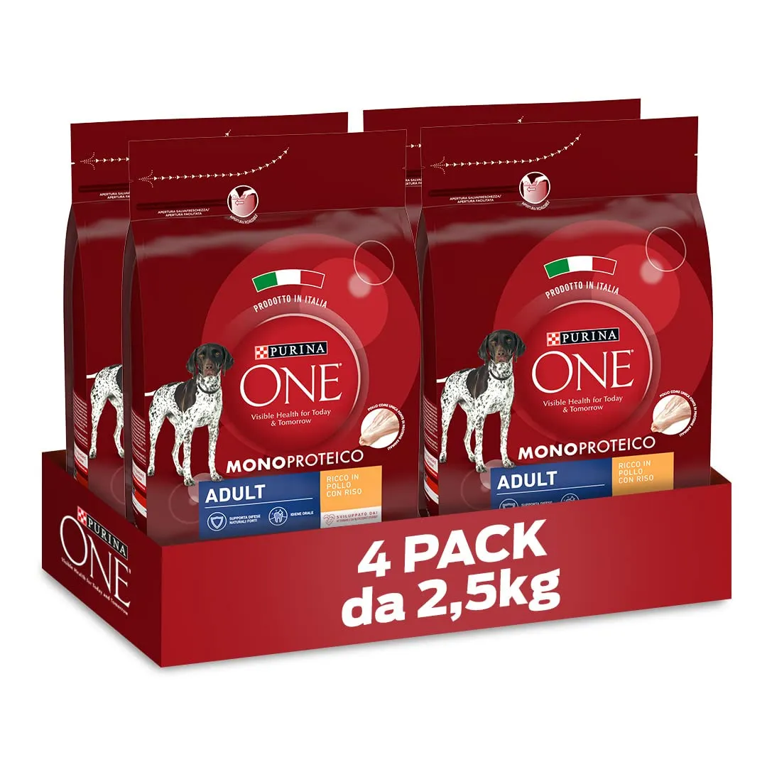 Purina One Monoproteico Crocchette per Cani Adulti Pollo e Riso 4 x 2.5kg - immagine 1