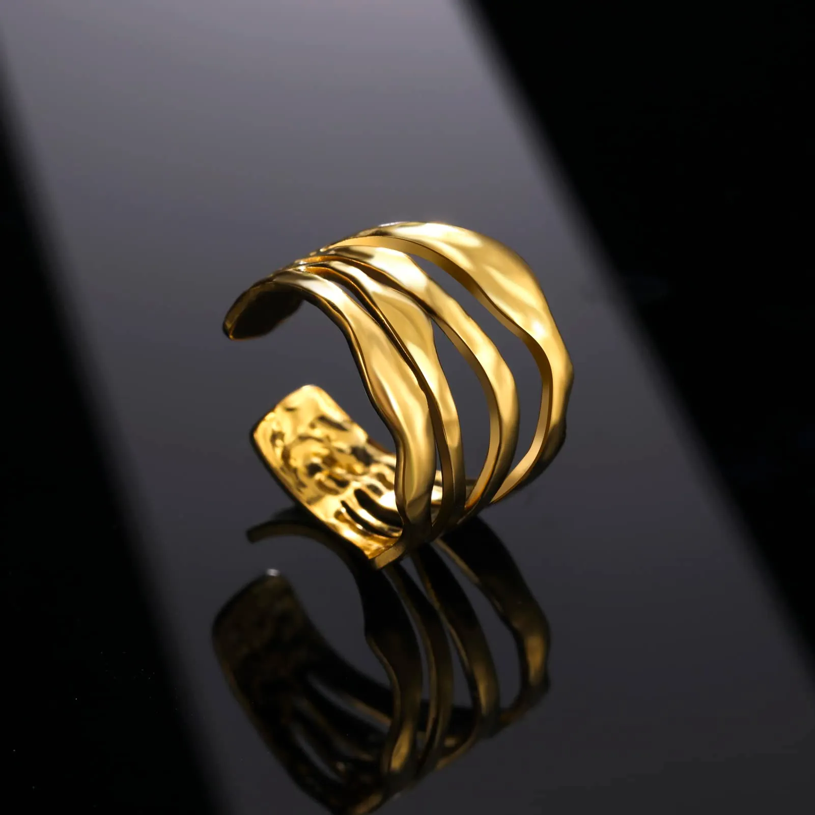 TEAMER Anello Labirinto di Vortici in Acciaio Inox Regolabile, Geometrico a Spirale, Oro (Stile 3) - immagine 3