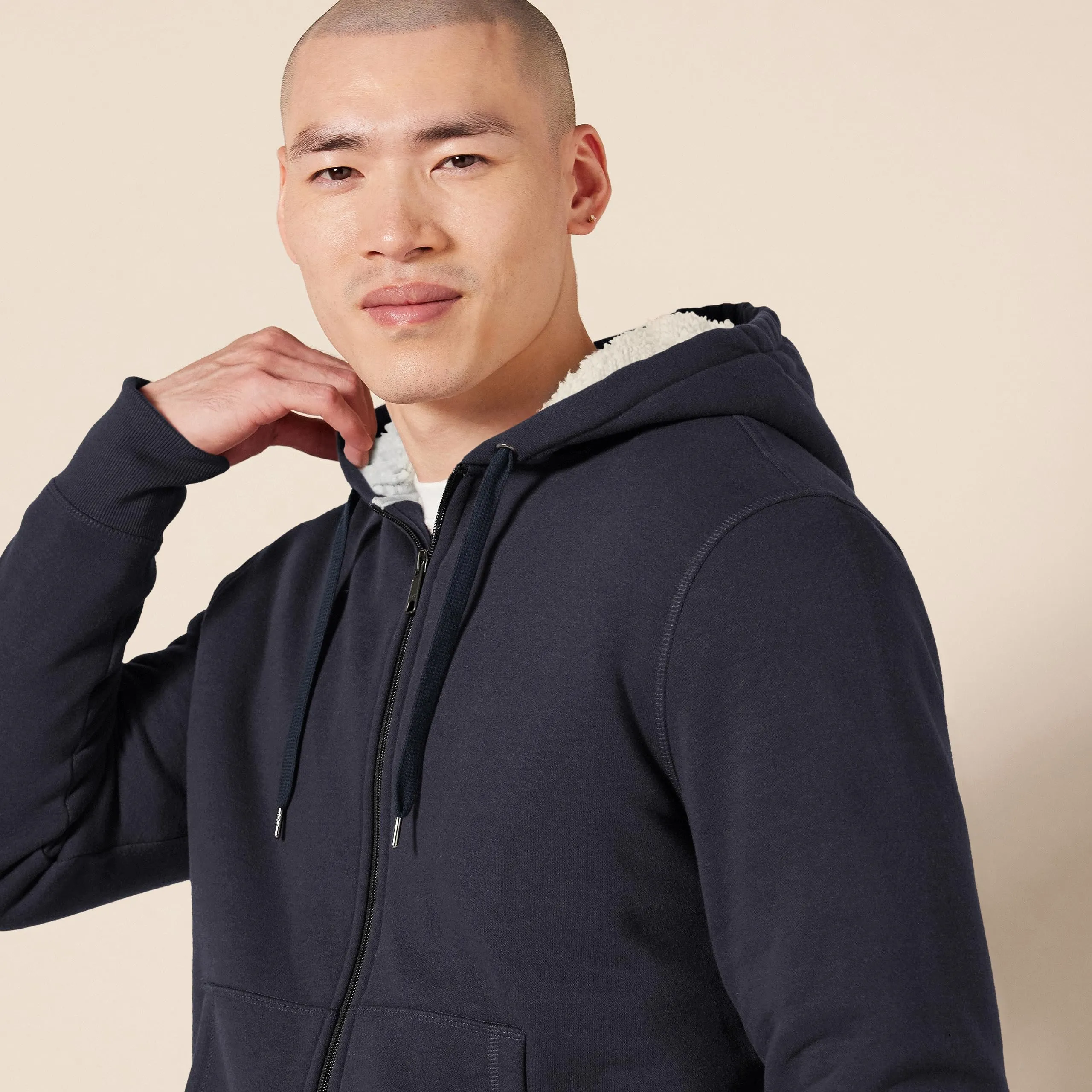 Amazon Essentials Felpa con Cappuccio e Cerniera Integrale in Pile Foderata in Sherpa Uomo, Blu Marino, 4XL Plus - immagine 3