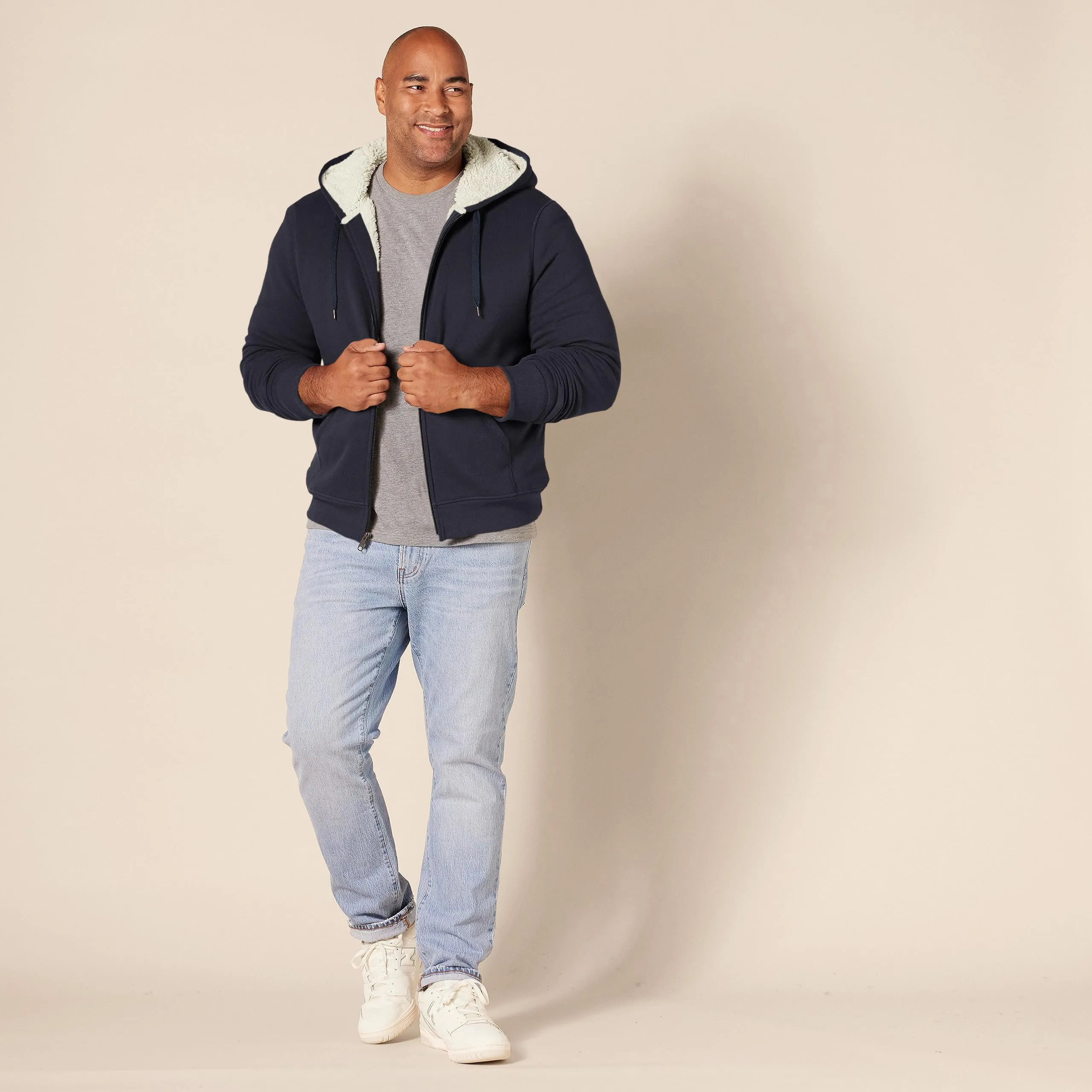 Amazon Essentials Felpa con Cappuccio e Cerniera Integrale in Pile Foderata in Sherpa Uomo, Blu Marino, 4XL Plus - immagine 7