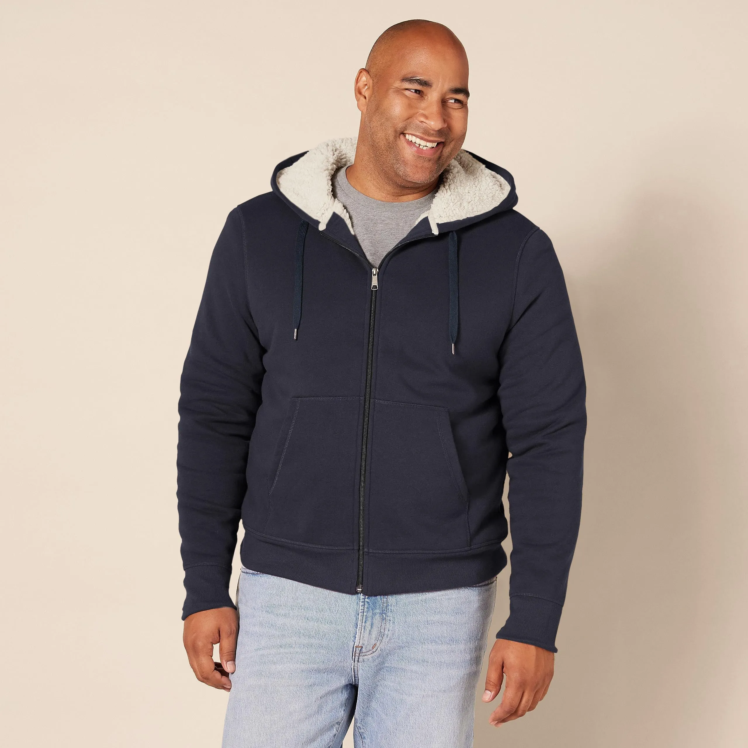 Amazon Essentials Felpa con Cappuccio e Cerniera Integrale in Pile Foderata in Sherpa Uomo, Blu Marino, 4XL Plus Tall - immagine 5