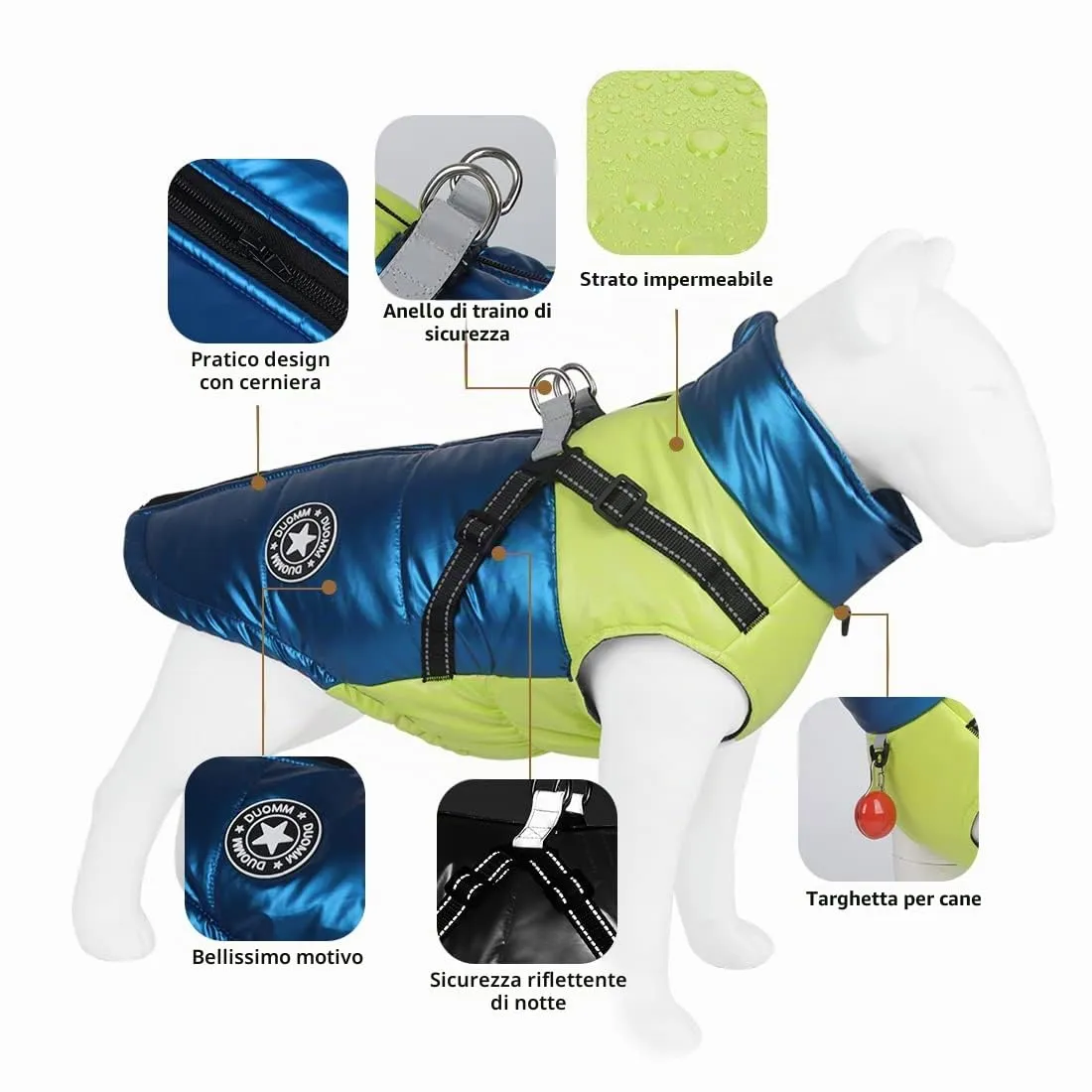 DoggieKit Cappotto Impermeabile Riflettente in Cotone per Cani e Gatti, Inverno, Blu, Taglia XXL - immagine 3