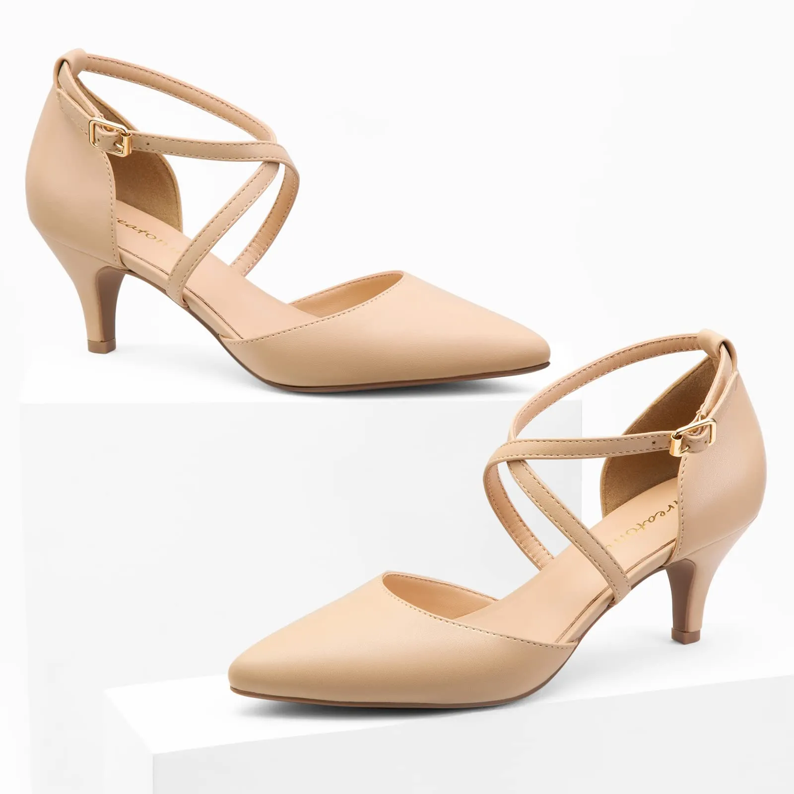 Greatonu Décolleté da Donna Scarpe A Punta Tacco Gattino Nude-P EU 36 - immagine 5