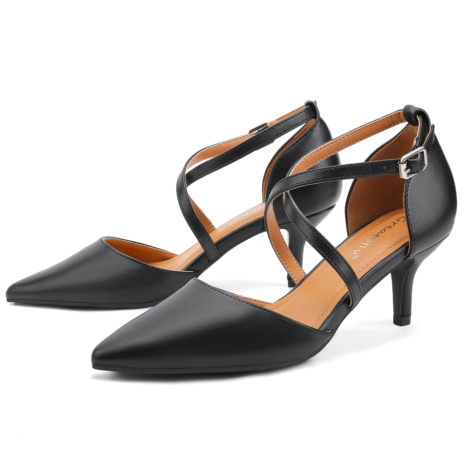 Greatonu Scarpe Décolleté a Punta Tacco Gattino Nero PU EU 37 - immagine 6