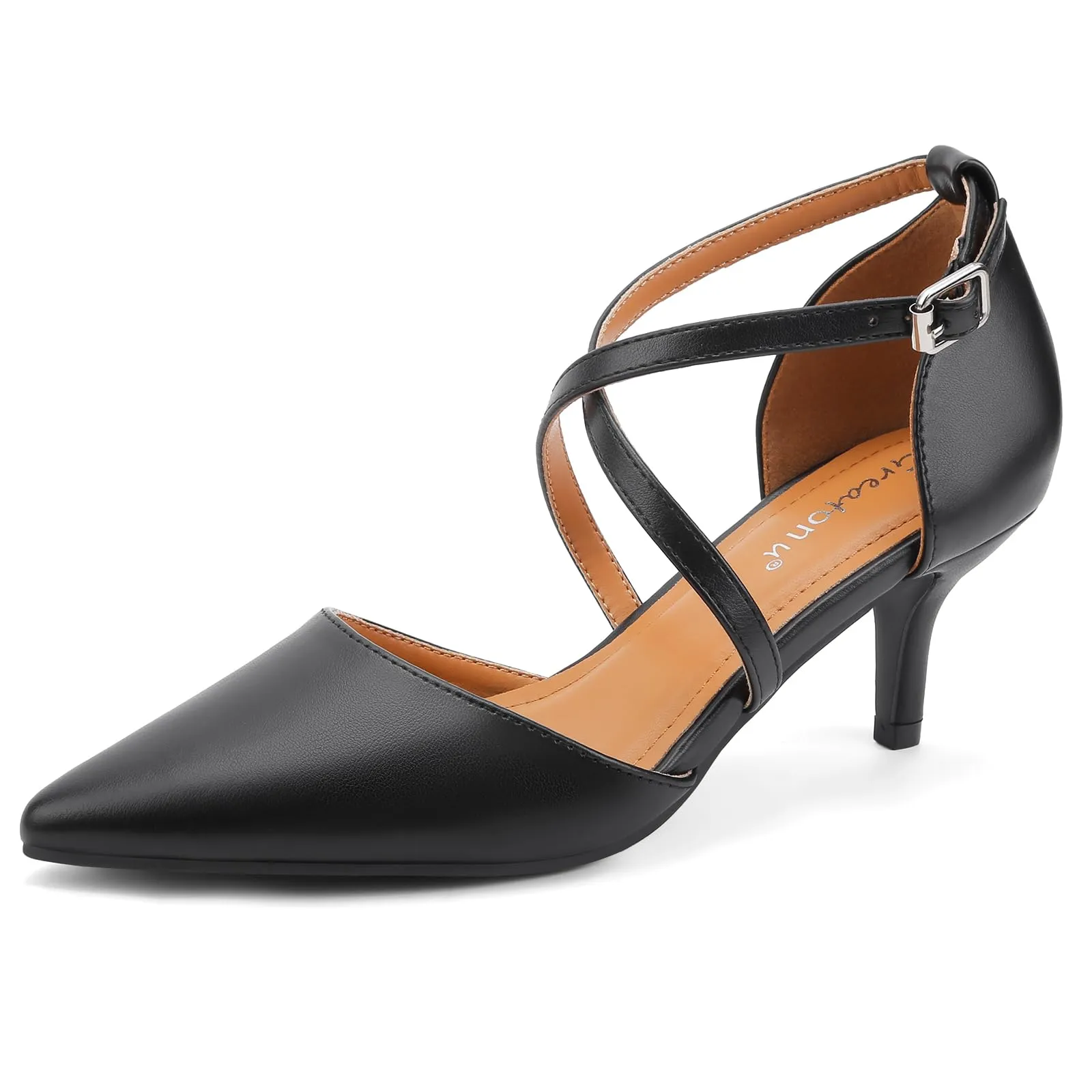 Greatonu Décolleté da Donna Scarpe A Punta Tacco Gattino Nero Pu EU 36 - immagine 1