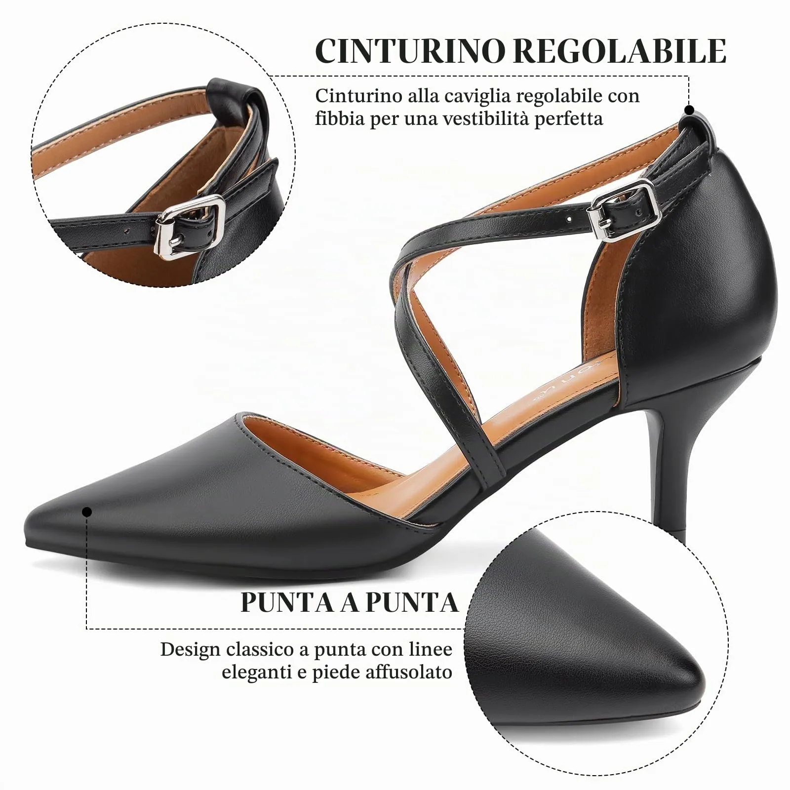 Greatonu Décolleté da Donna Scarpe a Punta Tacco Gattino Nero PU EU 39 - immagine 3