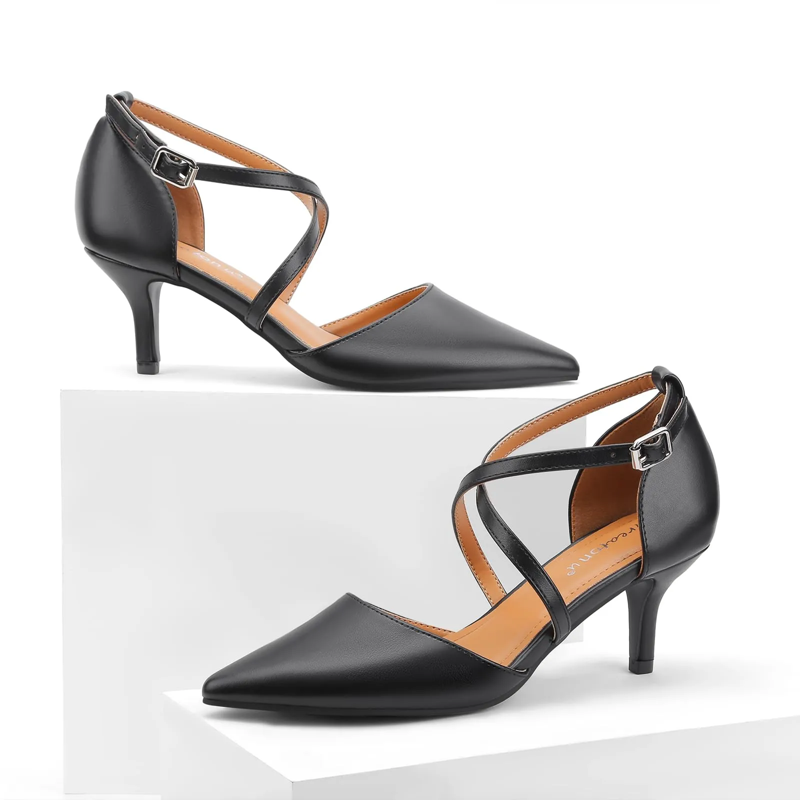 Greatonu Décolleté da Donna Scarpe a Punta Tacco Gattino Nero PU EU 39 - immagine 5