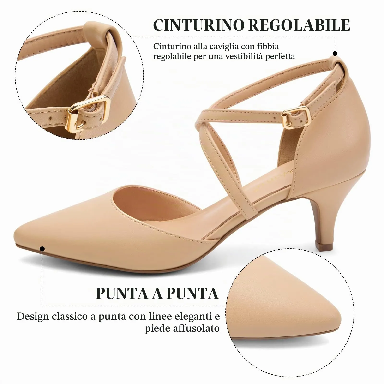 Greatonu Décolleté da Donna Scarpe A Punta Tacco Gattino Nude-P EU 39 - immagine 3