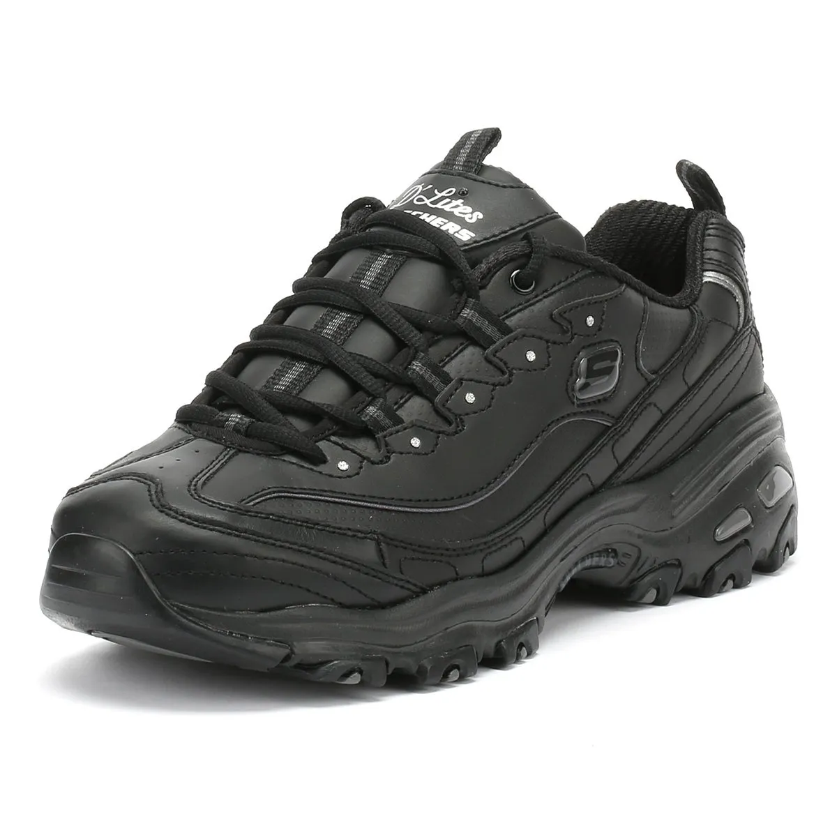 Skechers D'Lites Fresh Start Women's Shoes, Black Leather Mesh Charcoal Trim Yellow, 35 EU - immagine 1