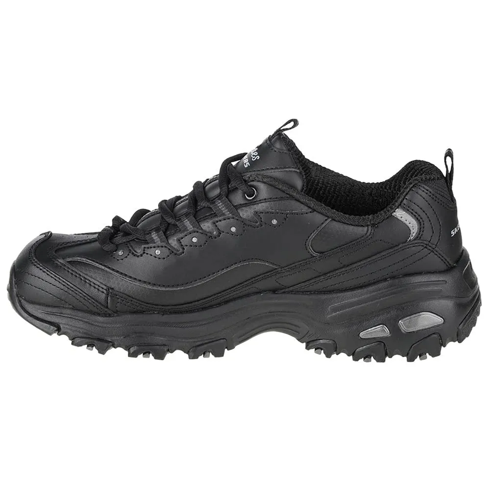Skechers D'Lites Fresh Start Women's Shoes - Black Leather Mesh Charcoal Trim Yellow BBK - immagine 2