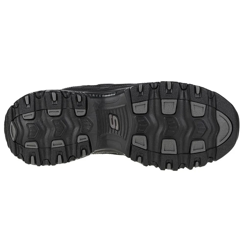 Skechers D'Lites Fresh Start Women's Shoes - Black Leather Mesh Charcoal Trim Yellow BBK - immagine 4