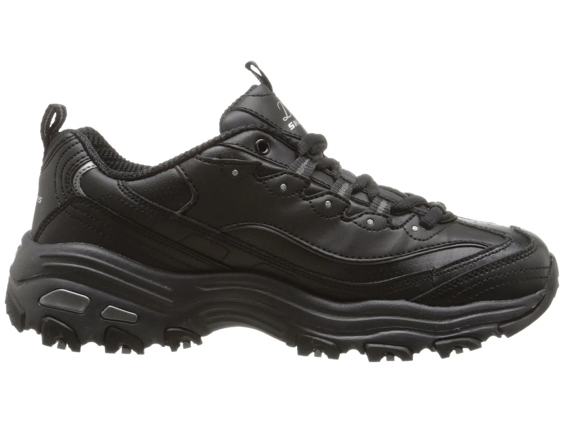 Skechers D'Lites Fresh Start Women's Shoes - Black Leather Mesh Charcoal Trim Yellow BBK, 41 EU - immagine 8