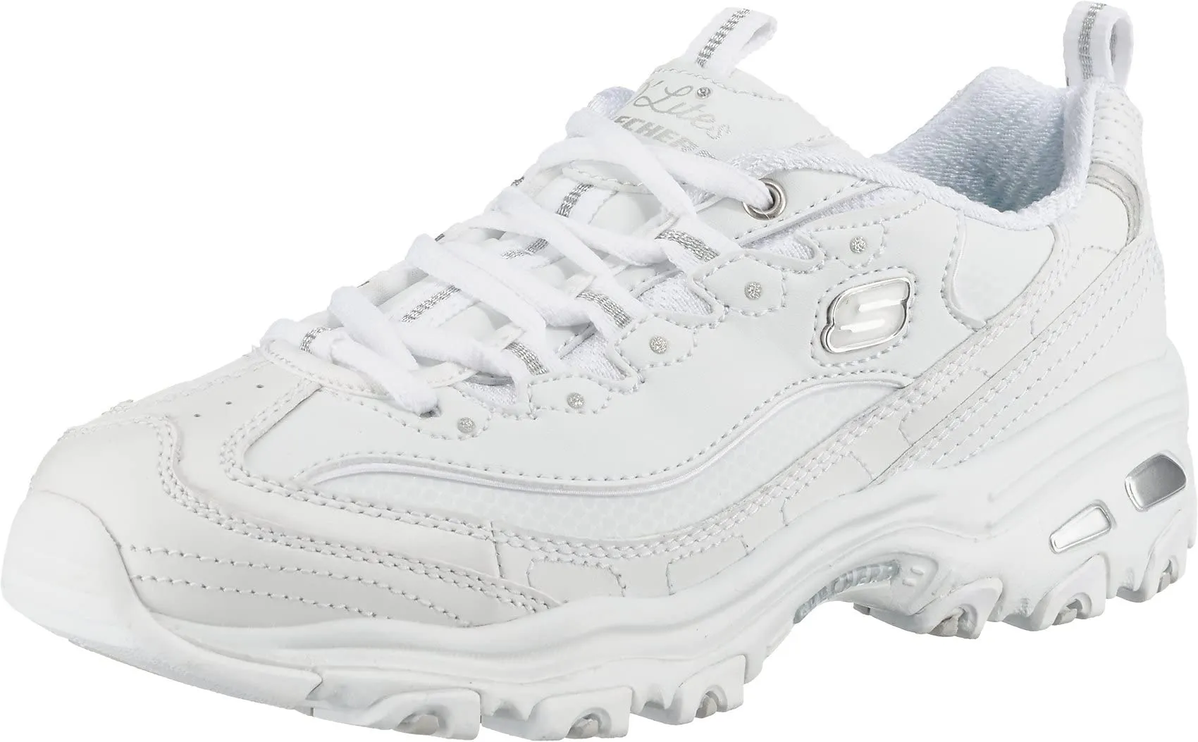 Skechers D'Lites Fresh Start Women's Shoes, White Leather Mesh Silver Trim L, 35 EU - immagine 1