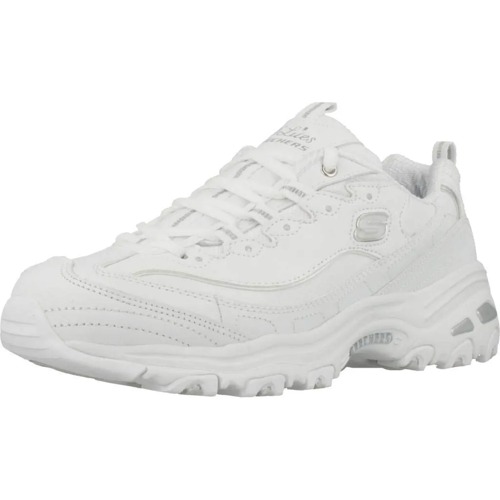 Skechers D'Lites Fresh Start Women's Shoes, White Leather Mesh Silver Trim, 39 EU - immagine 1
