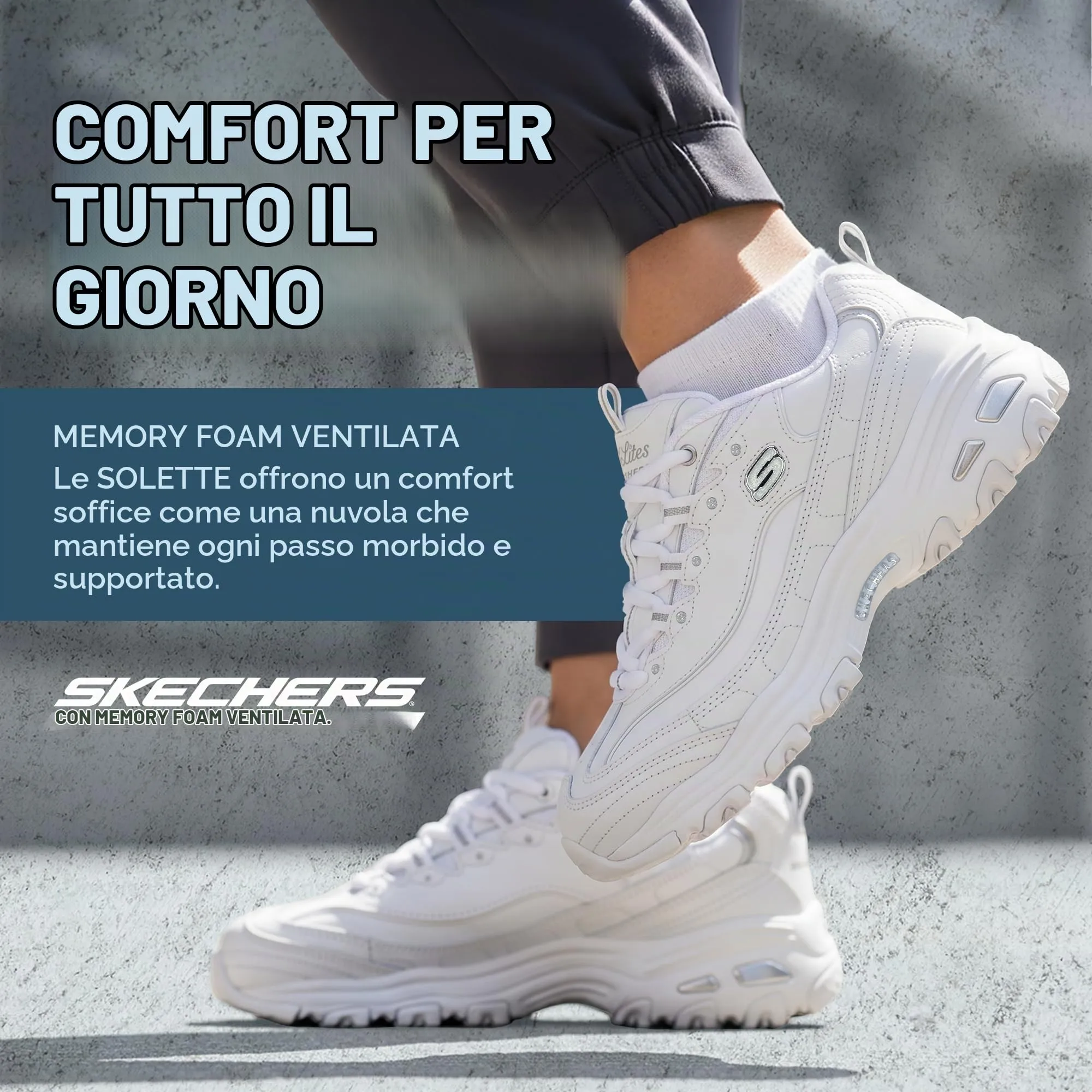 Skechers D'Lites Fresh Start Scarpe Donna White Silver 37.5 EU - immagine 5