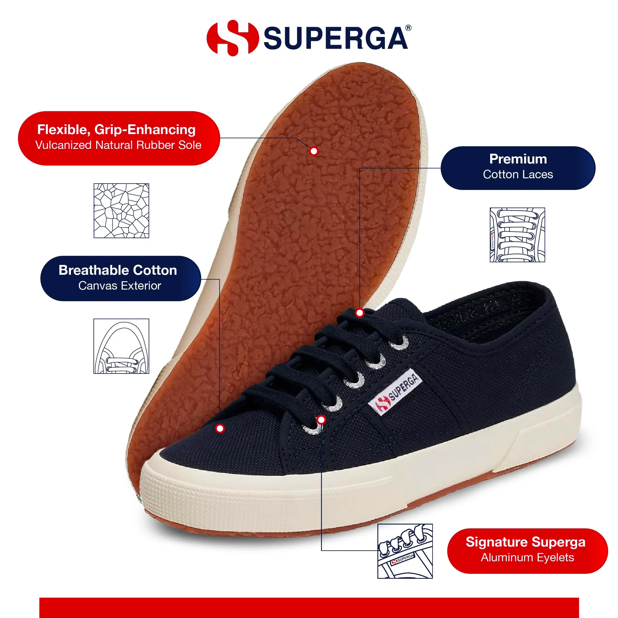 Superga 2750-cotu Classic Low Top Sneakers, Blu Navy Fwhite, 35.5 EU - immagine 6