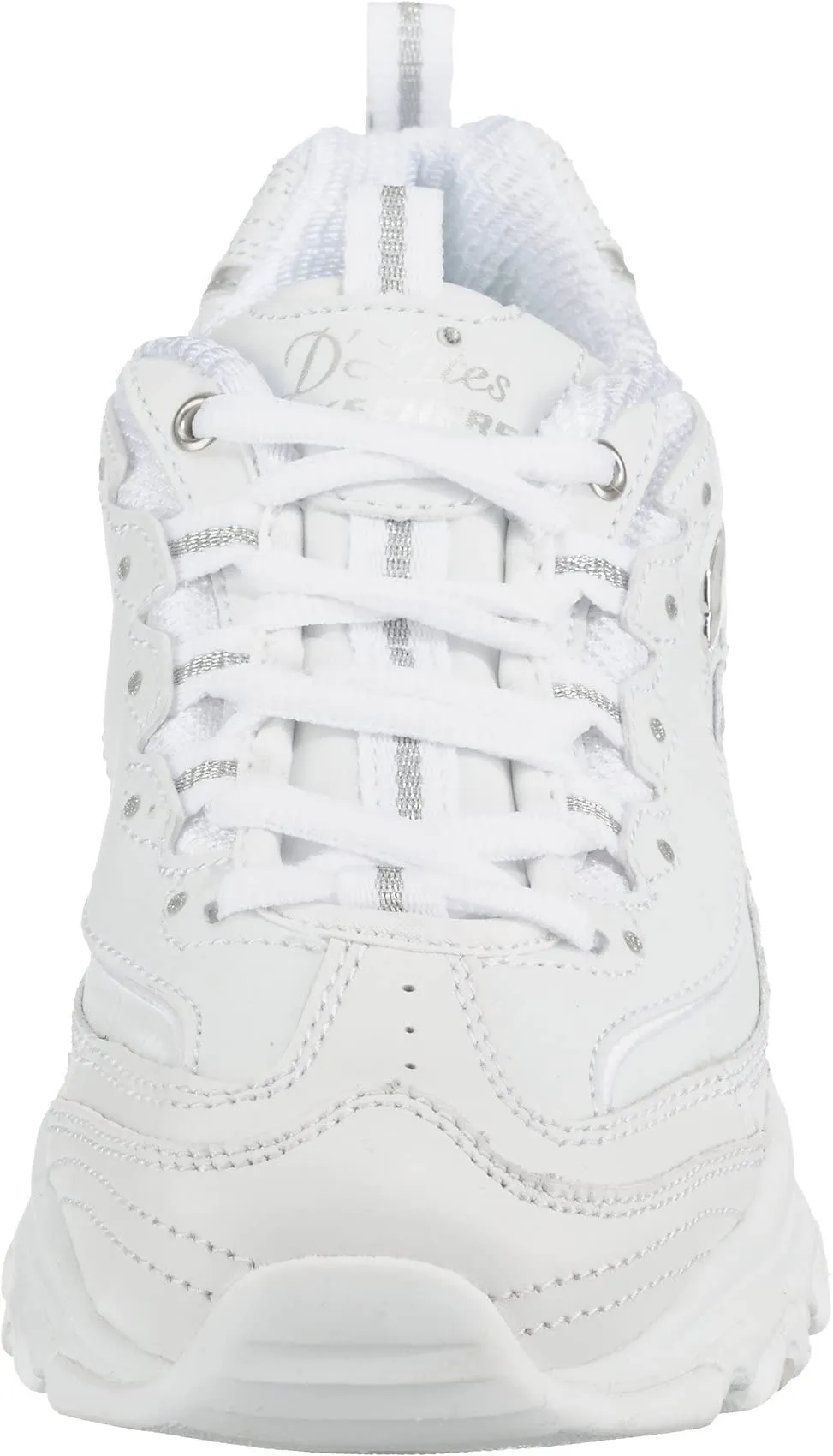 Skechers D'Lites Fresh Start Trainers - White Leather/Mesh/Silver Trim, 42 EU - immagine 6