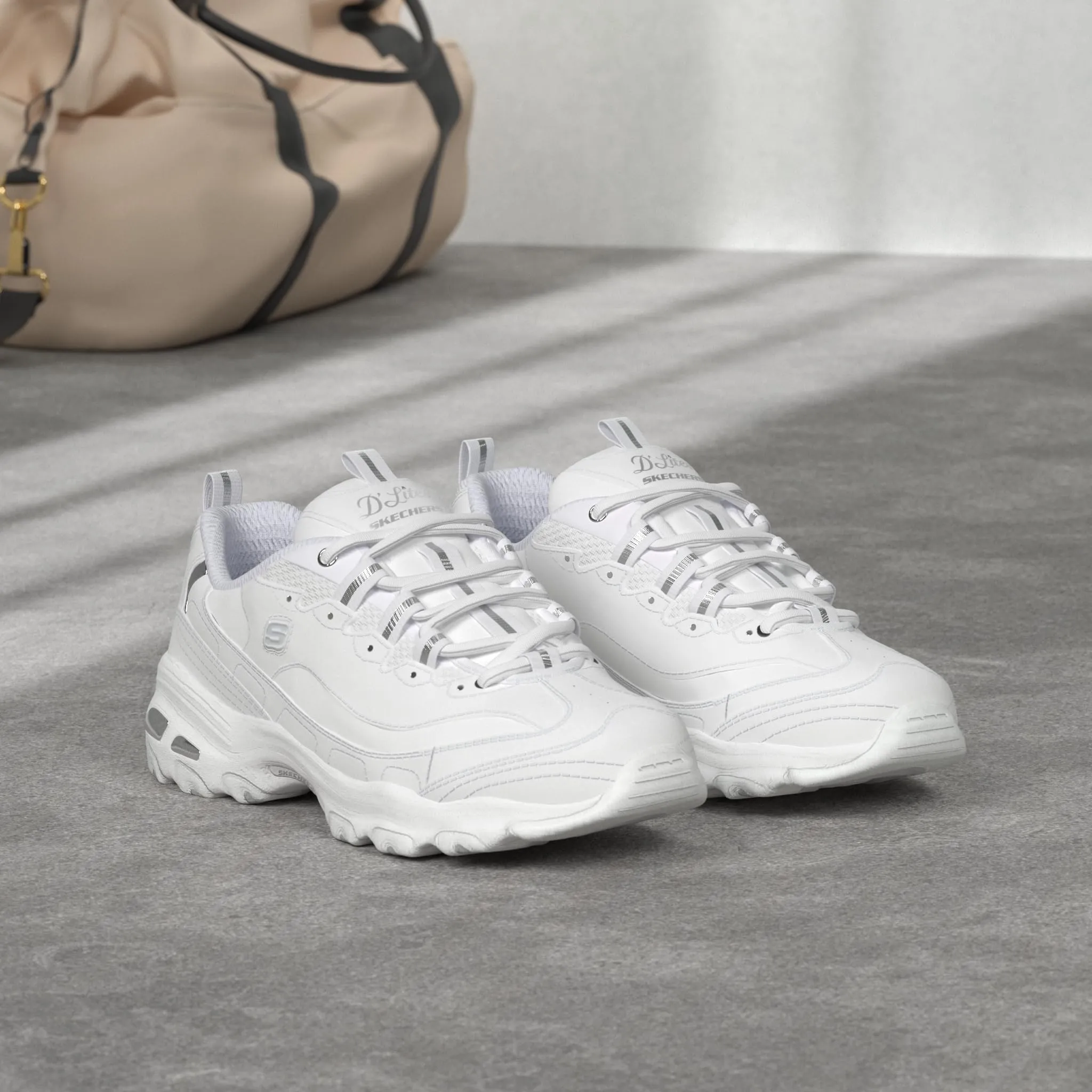 Skechers D'Lites Fresh Start Sneakers Donna Bianco/Argento 12W - immagine 2