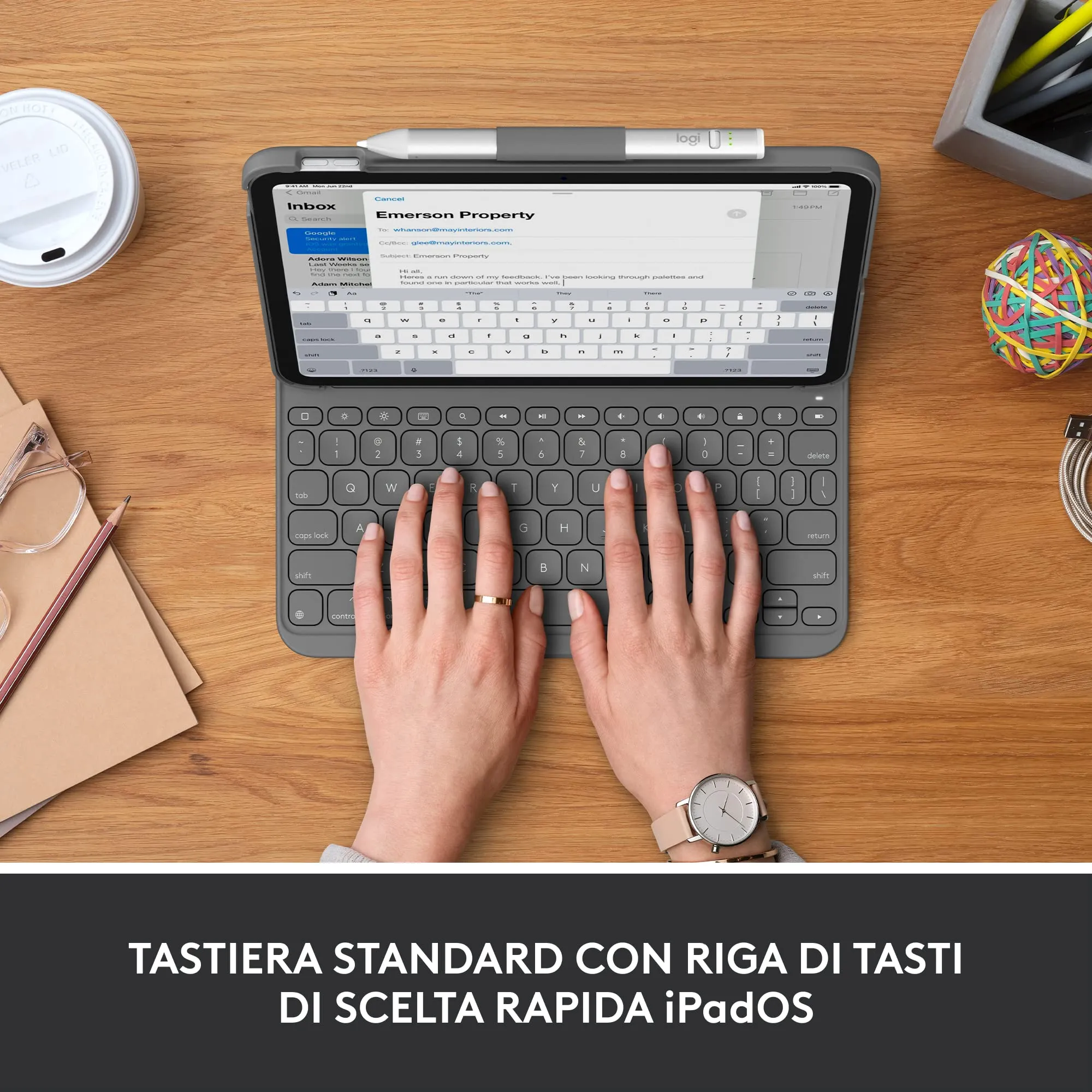 Logitech Slim Folio Keyboard Case for iPad (10th Gen), ITA QWERTY, Graphite - immagine 2