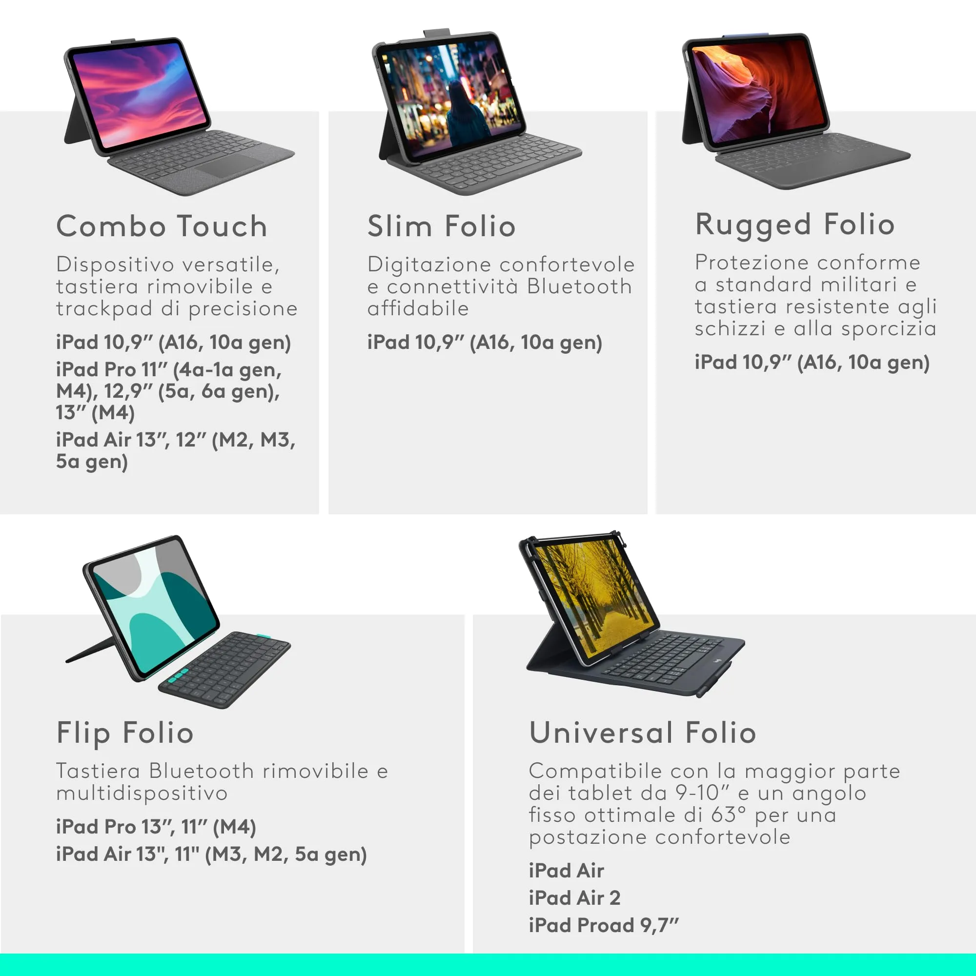 Logitech Combo Touch Custodia con Tastiera rimovibile per iPad (10a generazione) - ITA QWERTY - immagine 8