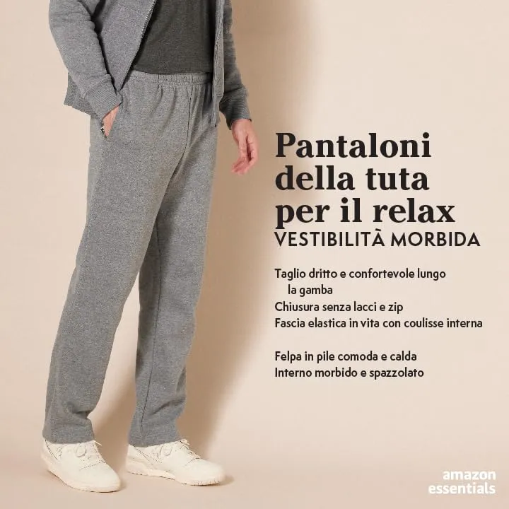 Amazon Essentials Pantaloni Sportivi in Pile con Fondo Aperto Uomo, Marrone Medio, XS - immagine 2