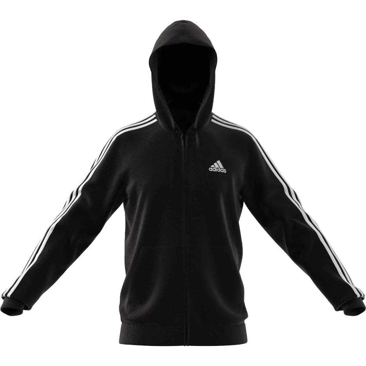 Adidas Essentials French Terry Giacca da Uomo con Cappuccio, 3 Strisce, Zip Intera, Nero/Bianco, XXL - immagine 2