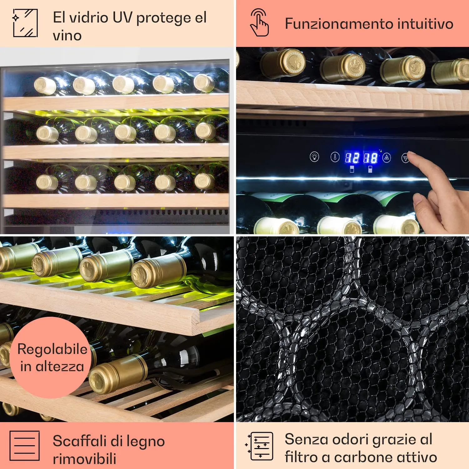 Klarstein Cantinetta Vino Design da Incasso, Zona Doppia, 132L, 35 Bottiglie - immagine 5