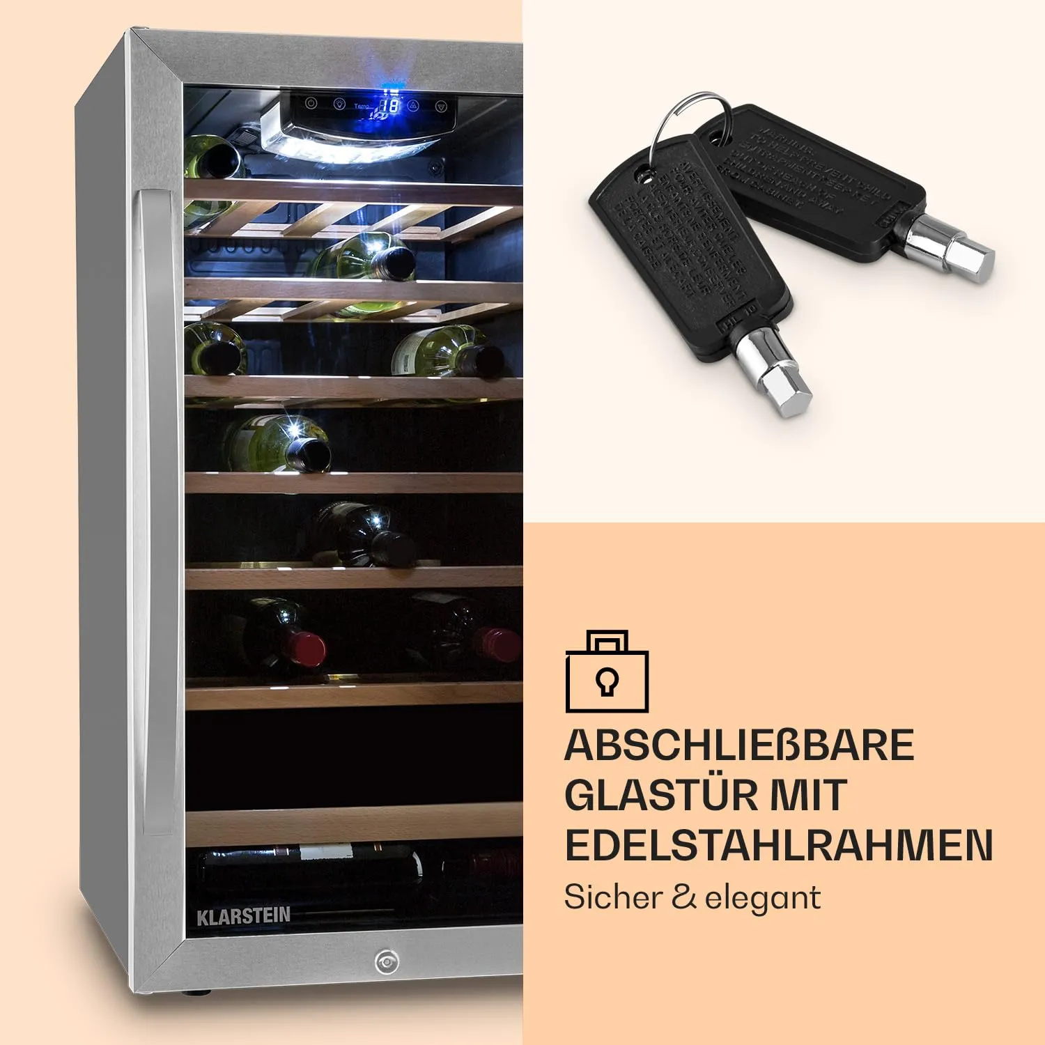 Klarstein Cantinetta Vino Zona Singola 26 Bottiglie, 5-18°C, Protezione UV, Pannello Touch - immagine 4