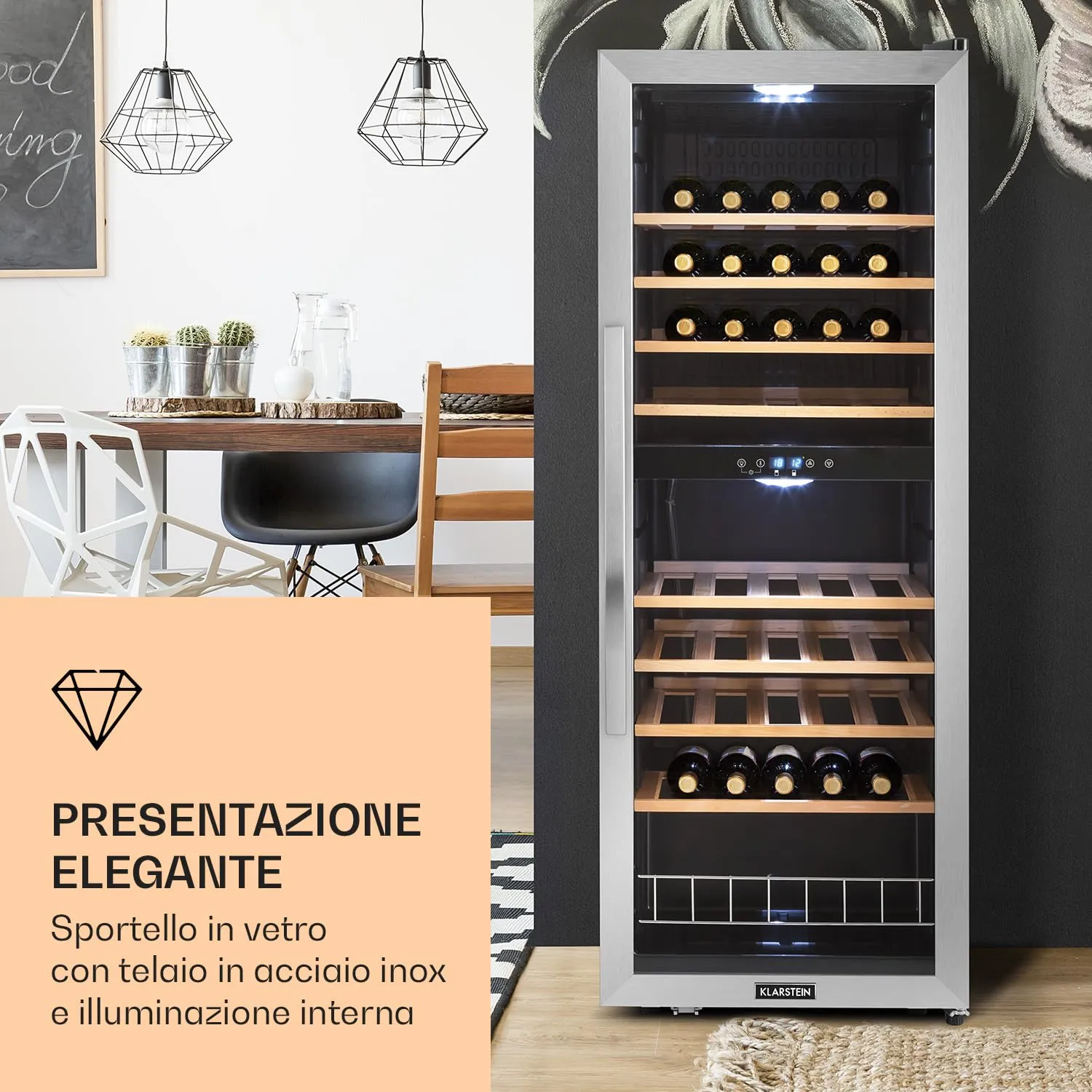 Klarstein Cantinetta Vino a Zona Doppia, Frigo Bar con Vetrina e Protezione UV, 5-18°C, 54 Bottiglie - immagine 2