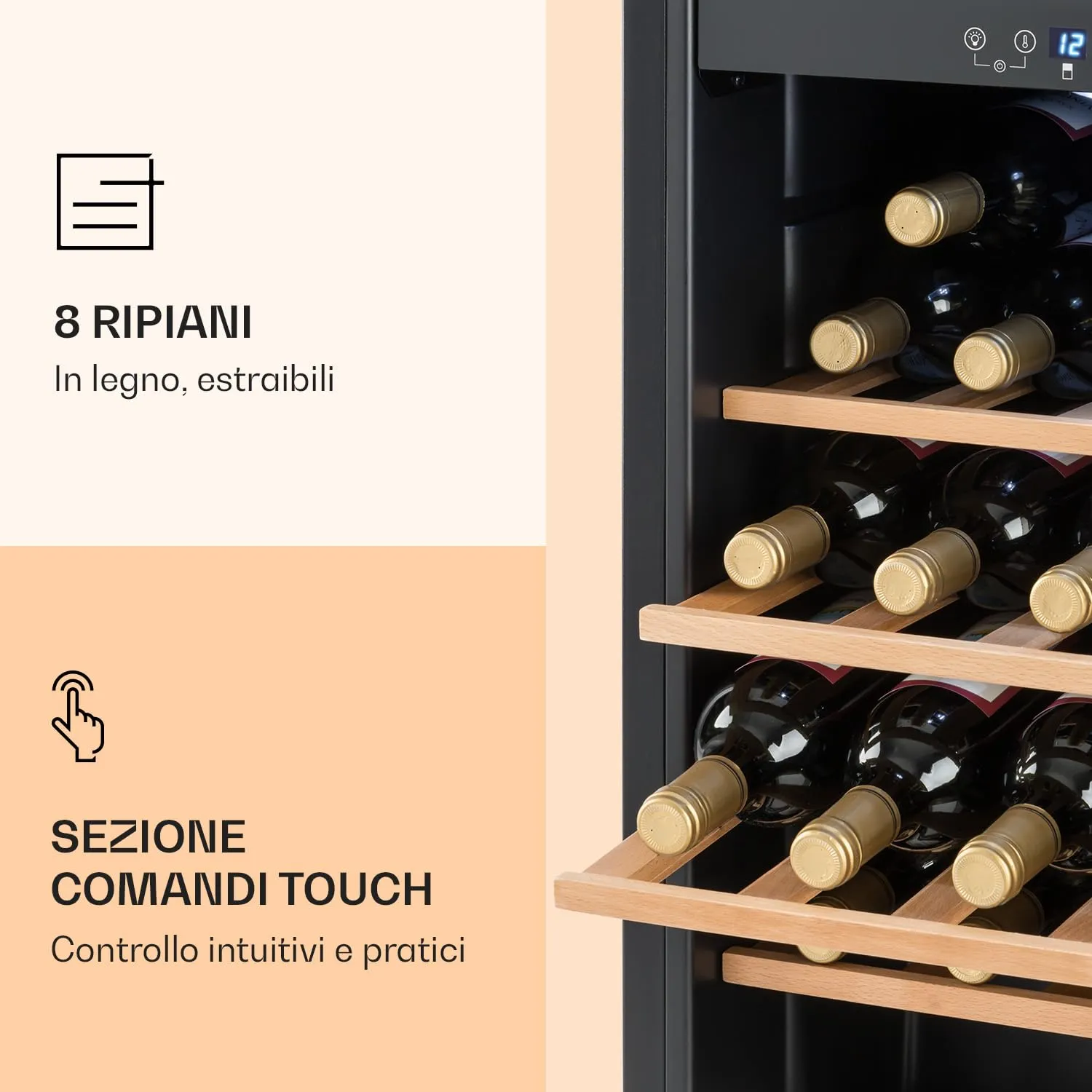 Klarstein Cantinetta Vino a Zona Doppia, Frigo Bar con Vetrina e Protezione UV, 5-18°C, 54 Bottiglie - immagine 5