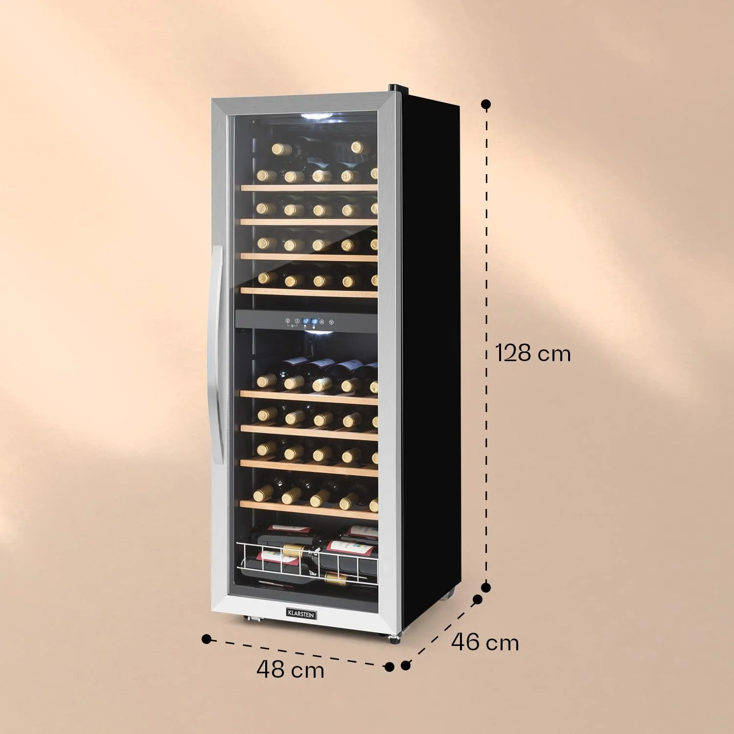 Klarstein Cantinetta Vino a Zona Doppia, Frigo Bar con Vetrina e Protezione UV, 5-18°C, 54 Bottiglie - immagine 6