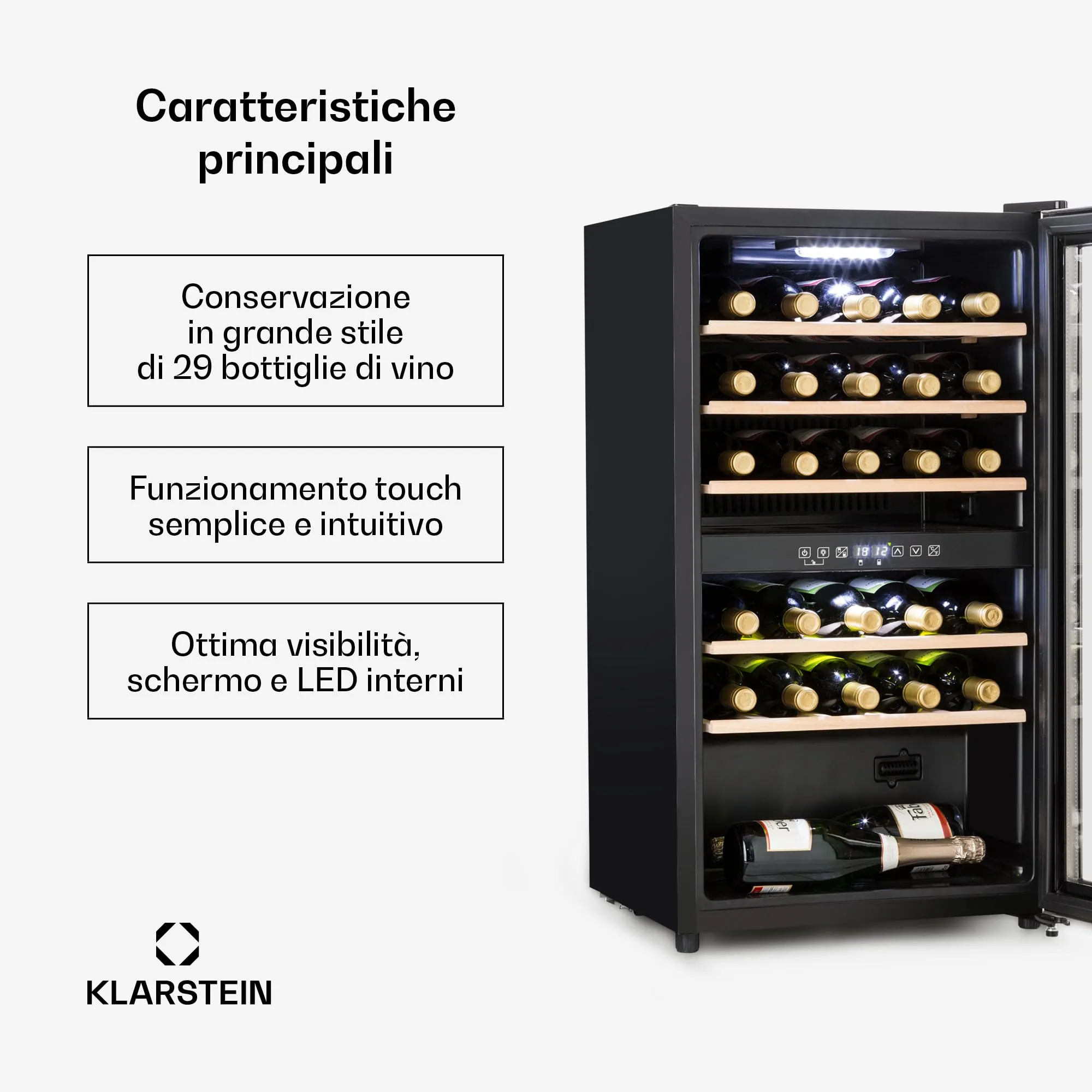 Klarstein Cantinetta Vino a Zona Doppia, 29 Bottiglie, 5-22°C - immagine 2