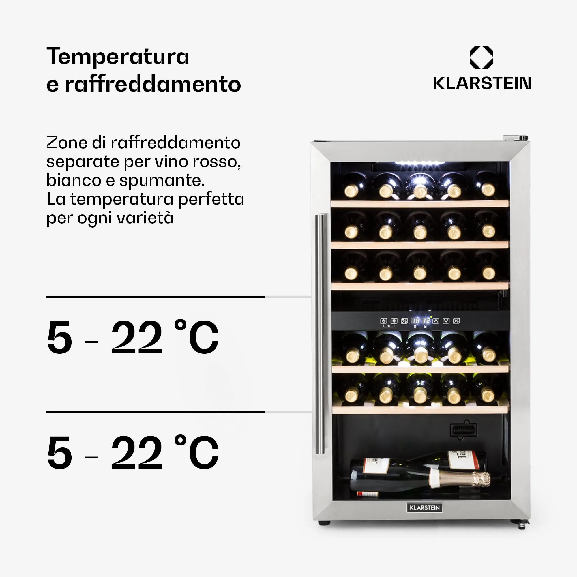 Klarstein Cantinetta Vino a Zona Doppia, 29 Bottiglie, 5-22°C - immagine 4