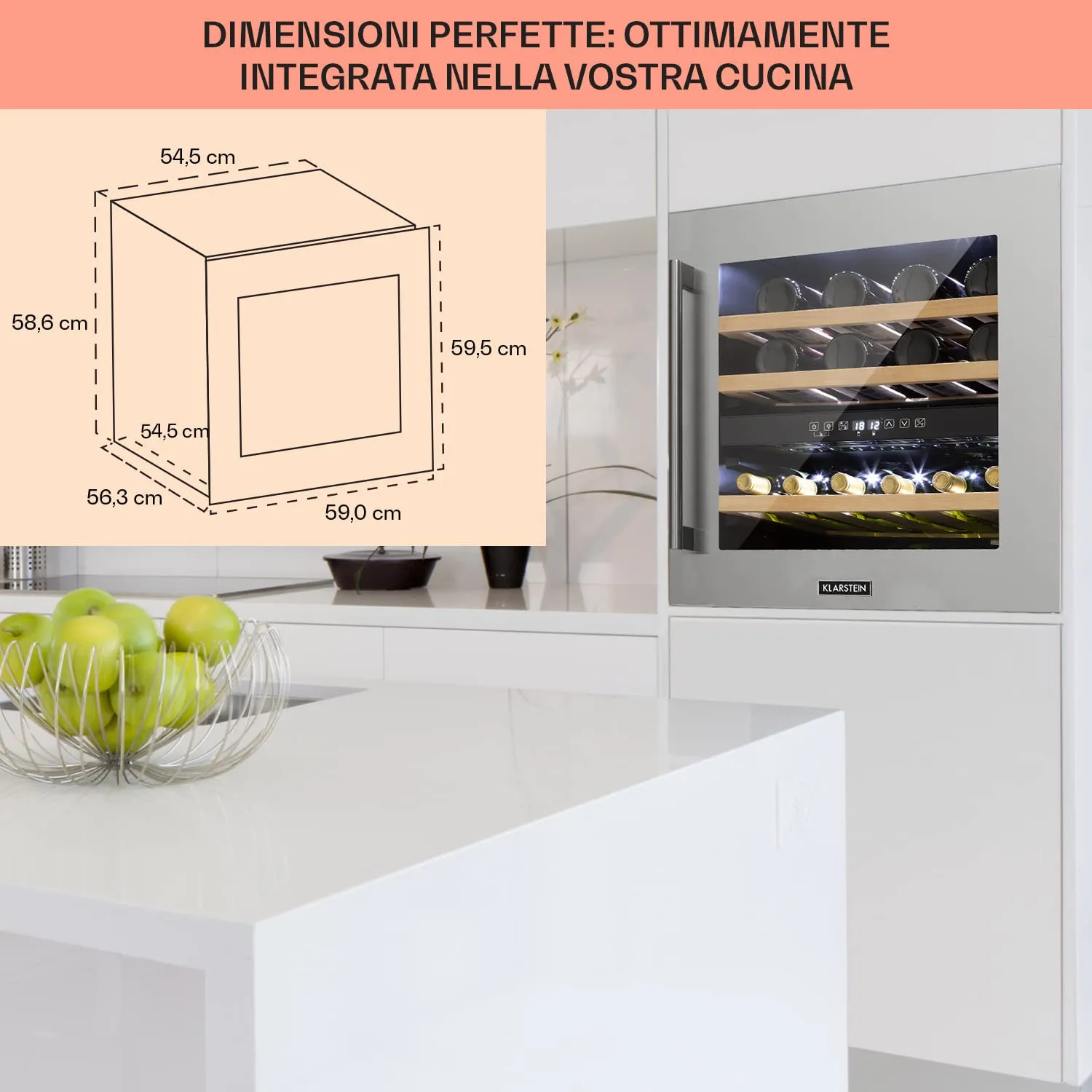 Klarstein Cantinetta Vino Design, Zona Doppia, Controlli Touch, 85L, 36 Bottiglie - immagine 6
