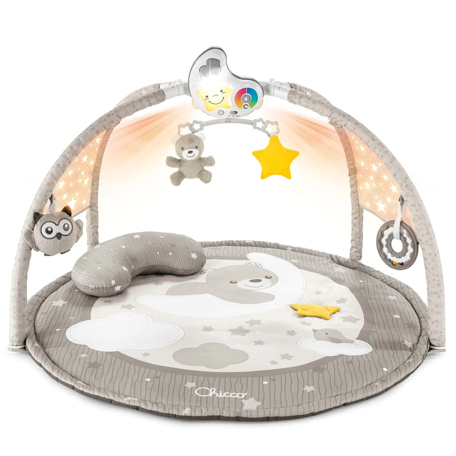 Chicco Palestrina dei Colori 3in1 Beige - Palestrina Neonato Multifunzione Elettronica con Tappeto, Proiettore Stelle, Luce Notturna e Melodie - immagine 1
