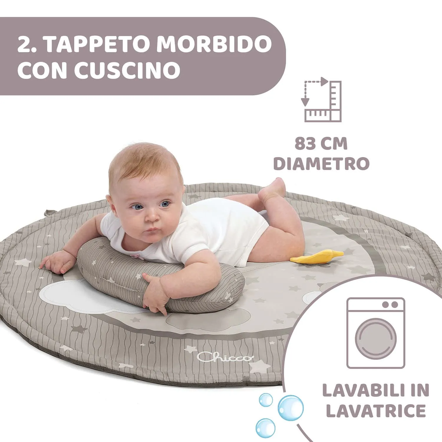 Chicco Palestrina dei Colori 3in1 Beige - Palestrina Neonato Multifunzione Elettronica con Tappeto, Proiettore Stelle, Luce Notturna e Melodie - immagine 4