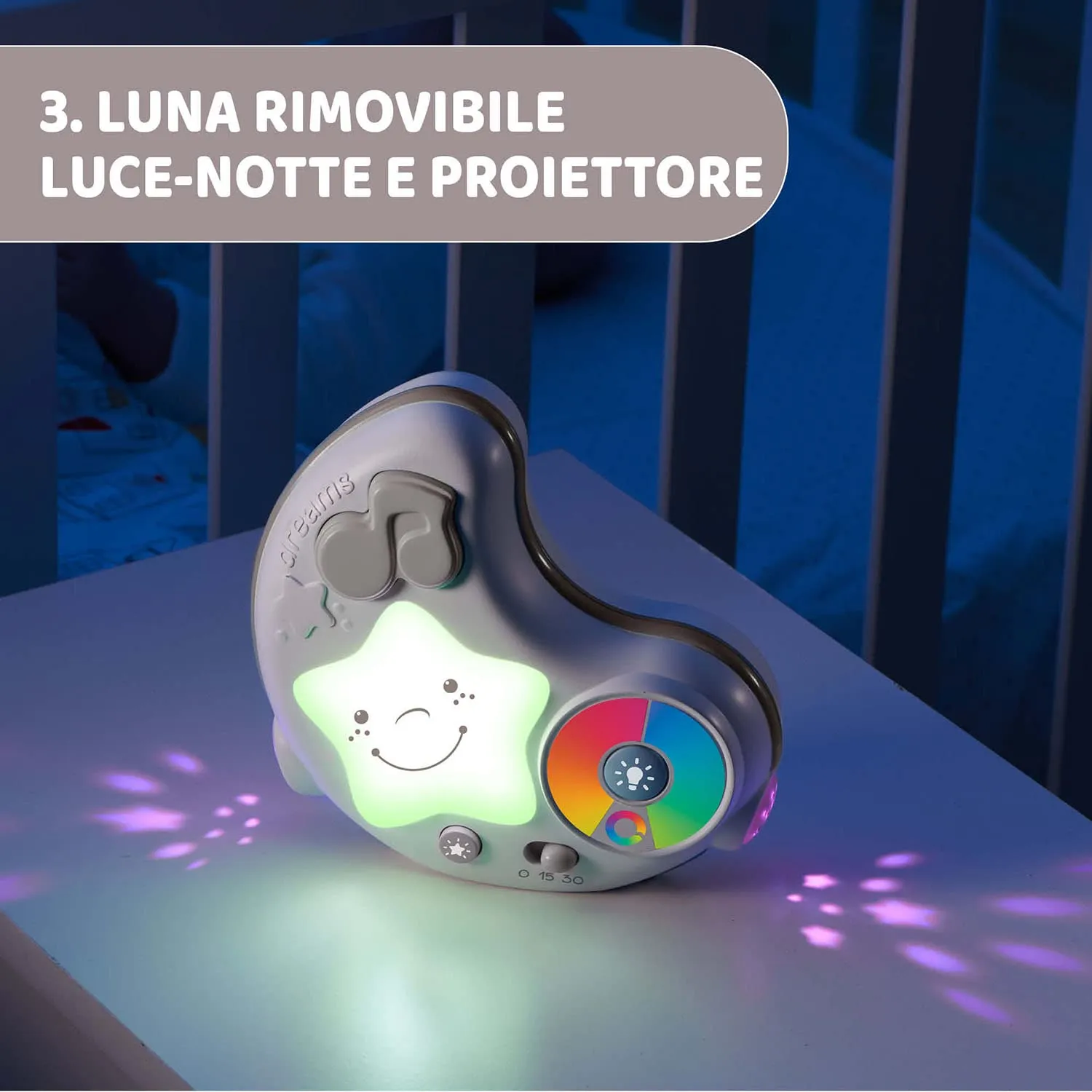 Chicco Palestrina dei Colori 3in1 Beige - Palestrina Neonato Multifunzione Elettronica con Tappeto, Proiettore Stelle, Luce Notturna e Melodie - immagine 5