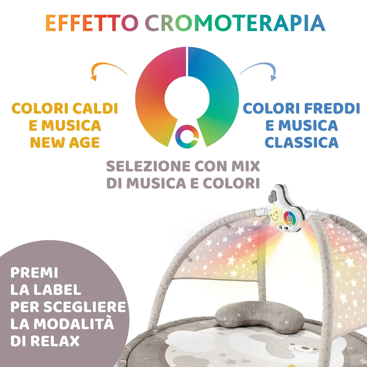Chicco Palestrina dei Colori 3in1 Beige - Palestrina Neonato Multifunzione Elettronica con Tappeto, Proiettore Stelle, Luce Notturna e Melodie - immagine 6