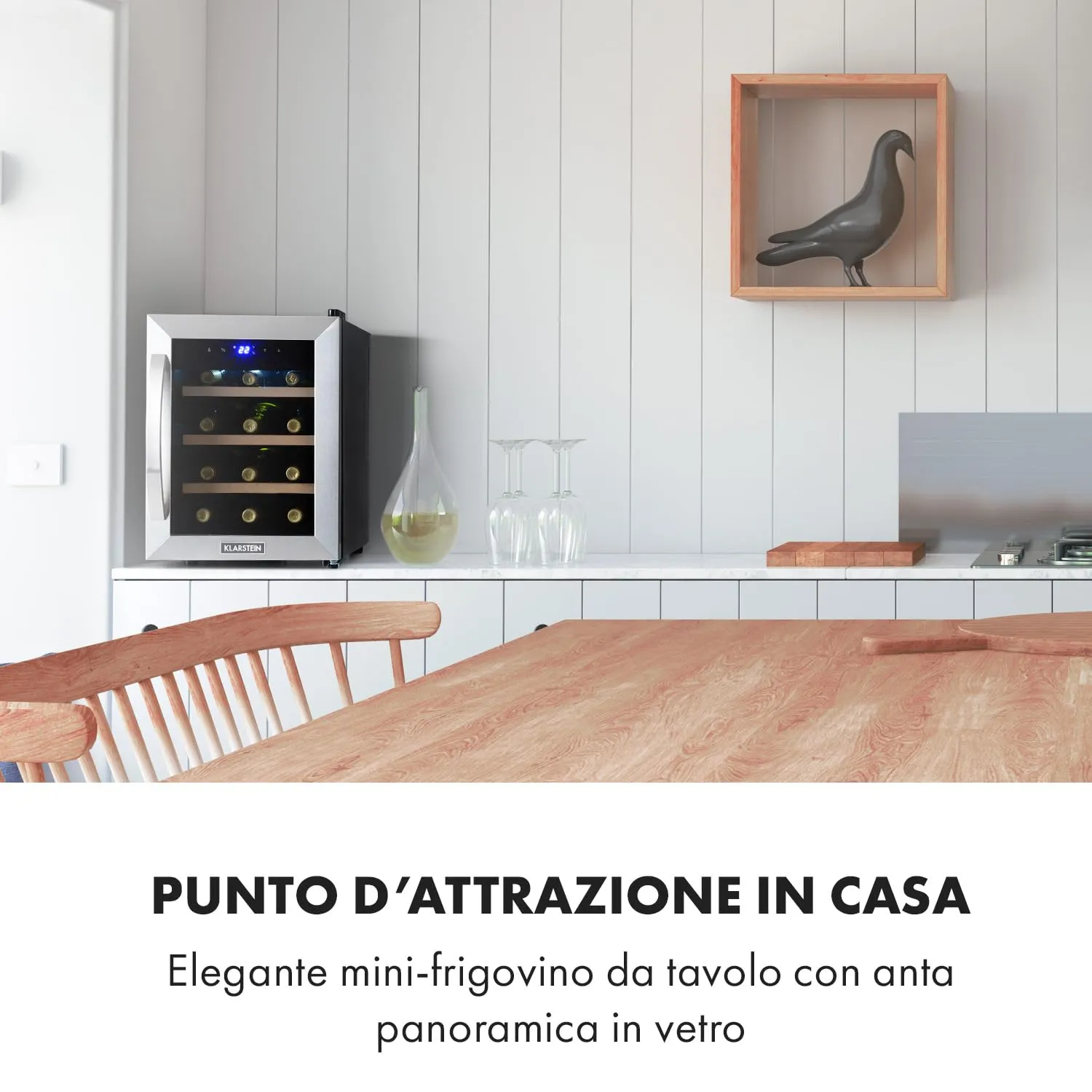 Klarstein Cantinetta Vino Zona Singola, Frigo Bar con Vetrina e Protezione UV, 11-18°C, 12 Bottiglie - immagine 2
