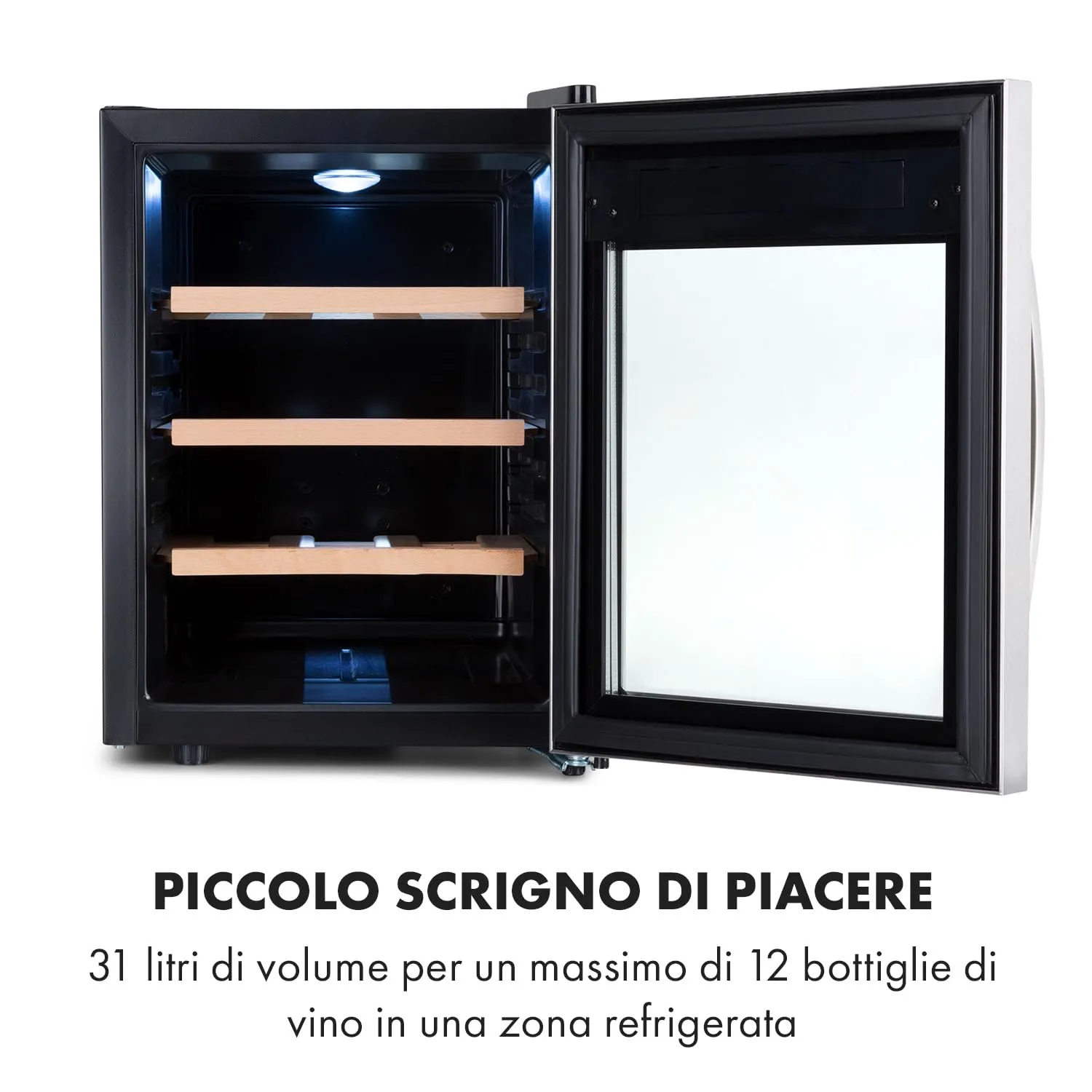Klarstein Cantinetta Vino Zona Singola, Frigo Bar con Vetrina e Protezione UV, 11-18°C, 12 Bottiglie - immagine 3