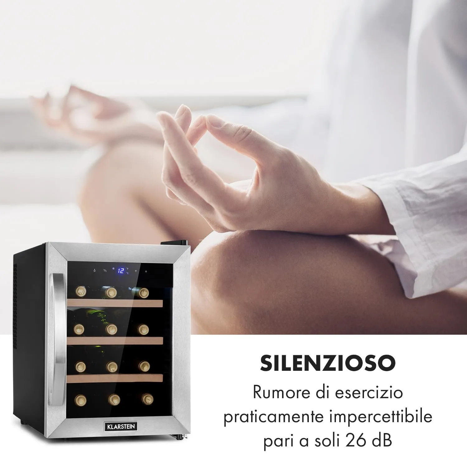 Klarstein Cantinetta Vino Zona Singola, Frigo Bar con Vetrina e Protezione UV, 11-18°C, 12 Bottiglie - immagine 5