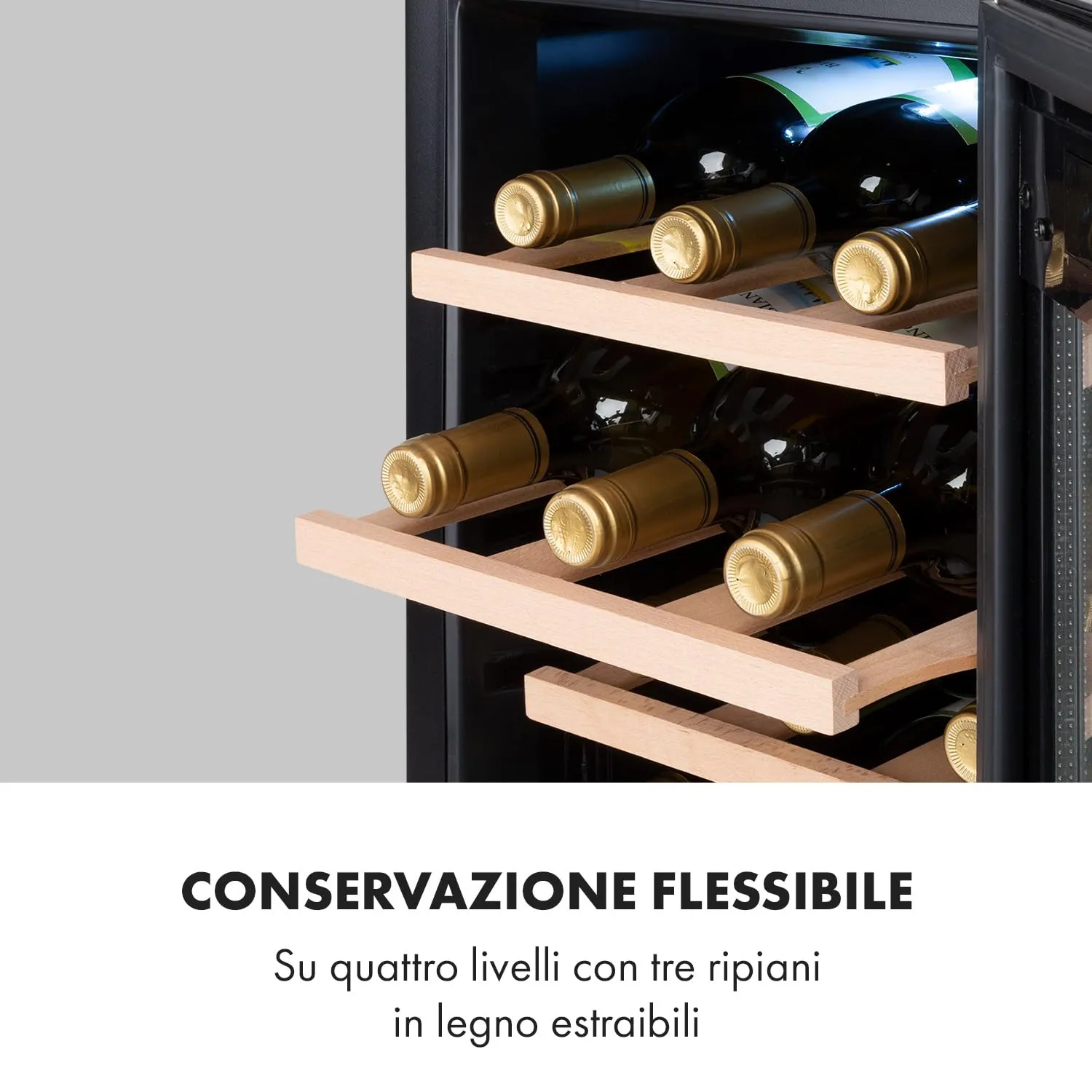Klarstein Cantinetta Vino Zona Singola, Frigo Bar con Vetrina e Protezione UV, 11-18°C, 12 Bottiglie - immagine 7