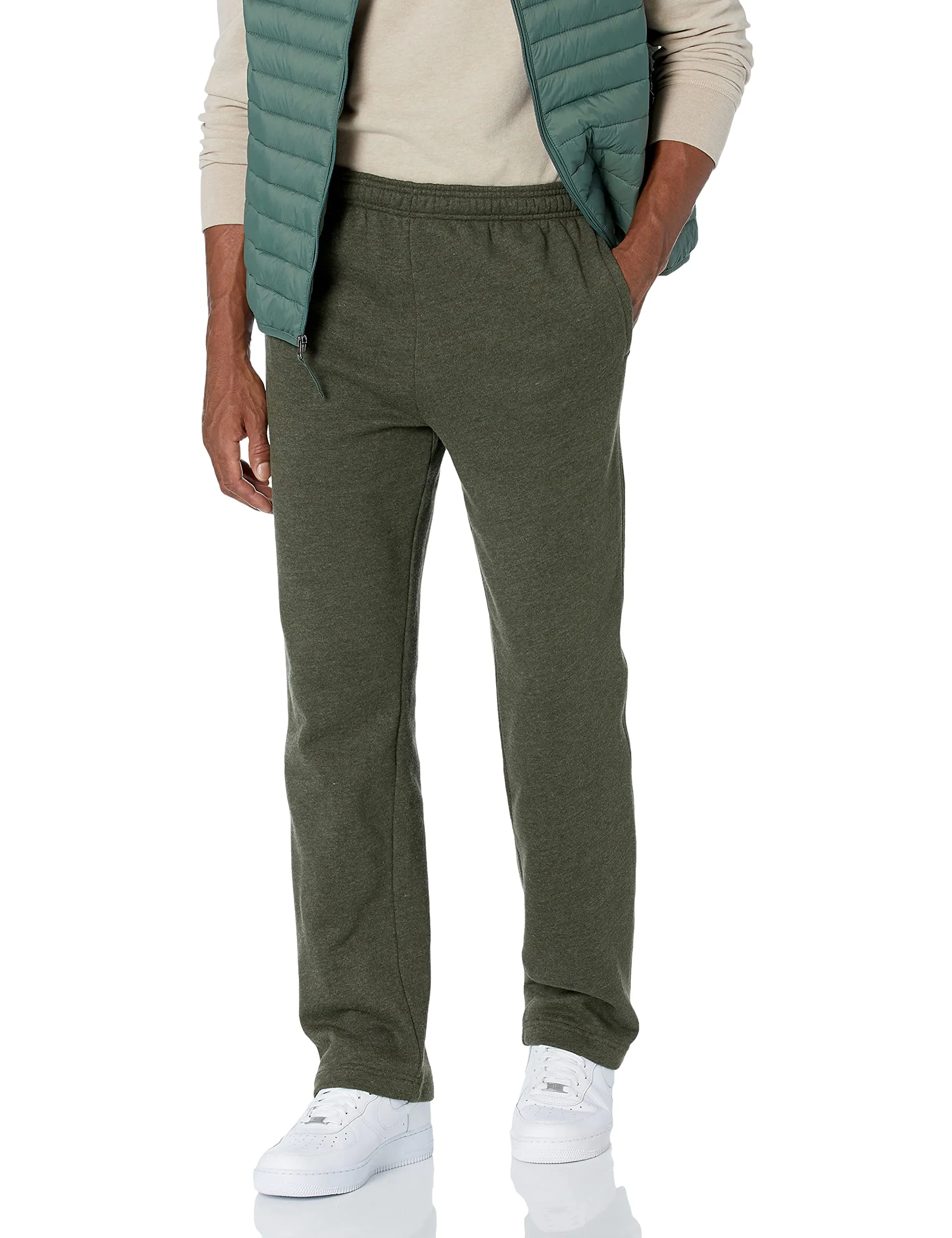Amazon Essentials Pantaloni Sportivi in Pile con Fondo Aperto Uomo, Verde Oliva Puntinato, 4XL Plus - immagine 1