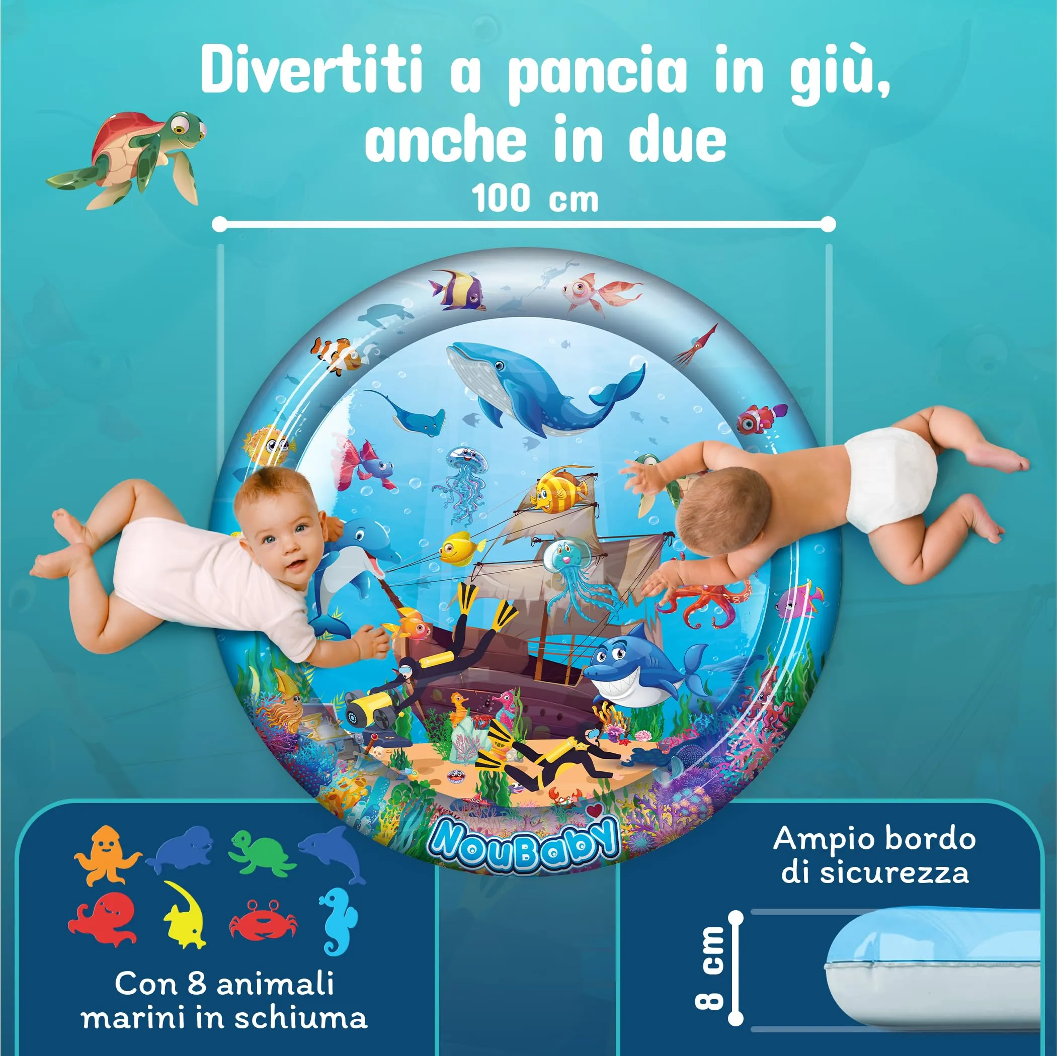 NouBaby Tappetino e Cuscino Tummy Time ad Acqua XXL per Neonati 0-6 Mesi - immagine 2