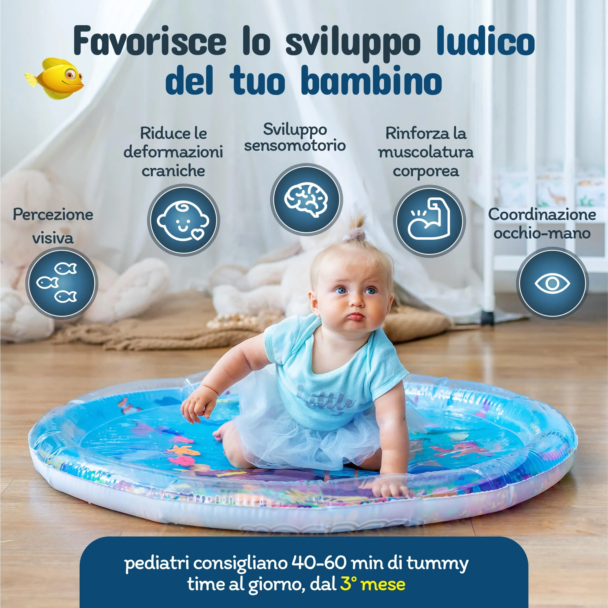 NouBaby Tappetino e Cuscino Tummy Time ad Acqua XXL per Neonati 0-6 Mesi - immagine 3