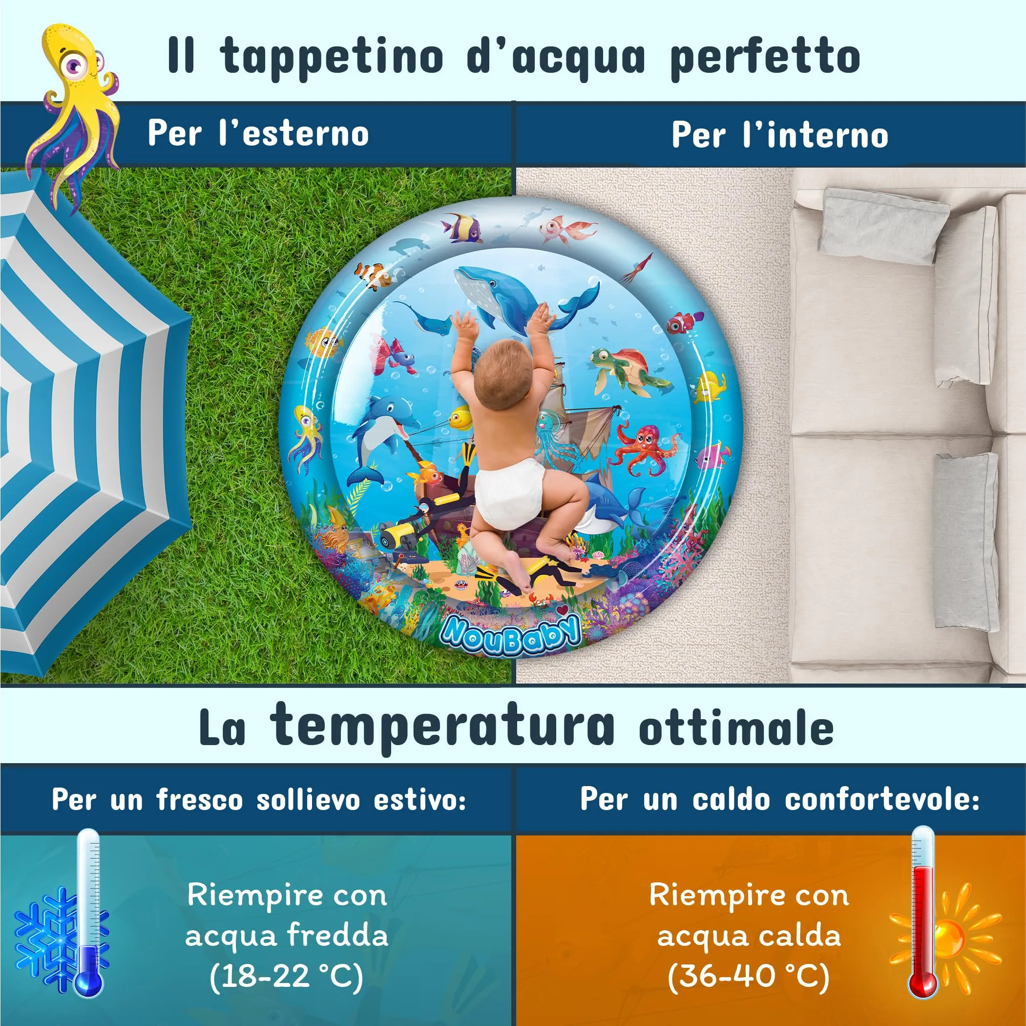 NouBaby Tappetino e Cuscino Tummy Time ad Acqua XXL per Neonati 0-6 Mesi - immagine 6