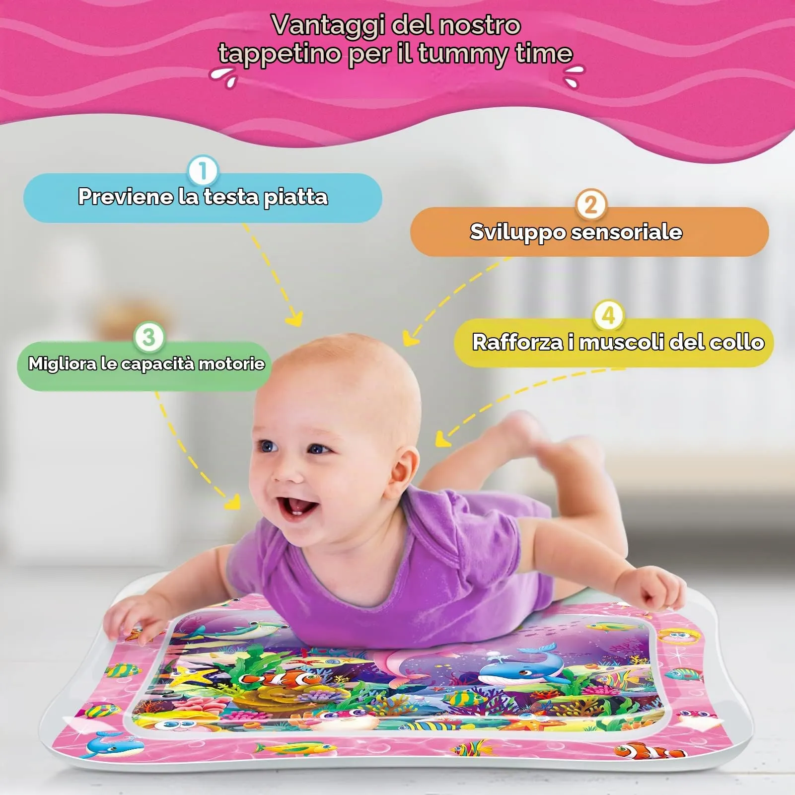 Infinno Tappetino d'Acqua per Bambini 3-9 Mesi, 66 x 50 cm, Rosso - immagine 3