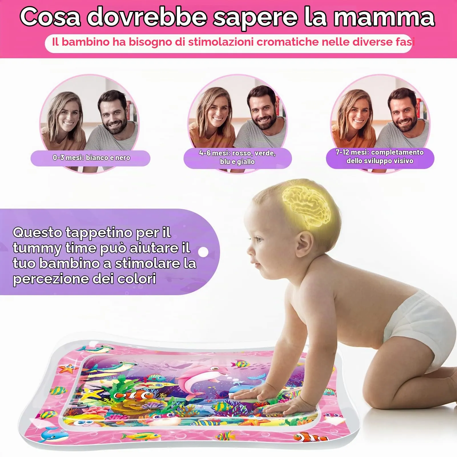 Infinno Tappetino d'Acqua per Bambini 3-9 Mesi, 66 x 50 cm, Rosso - immagine 4