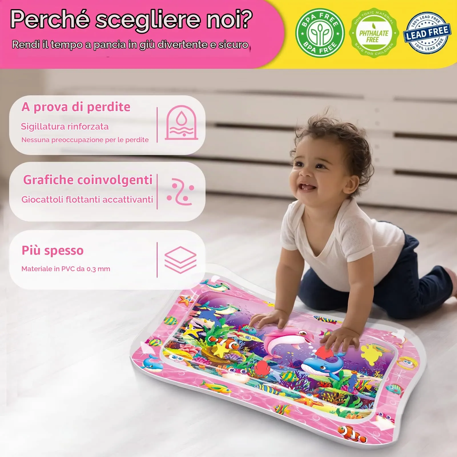 Infinno Tappetino d'Acqua per Bambini 3-9 Mesi, 66 x 50 cm, Rosso - immagine 5