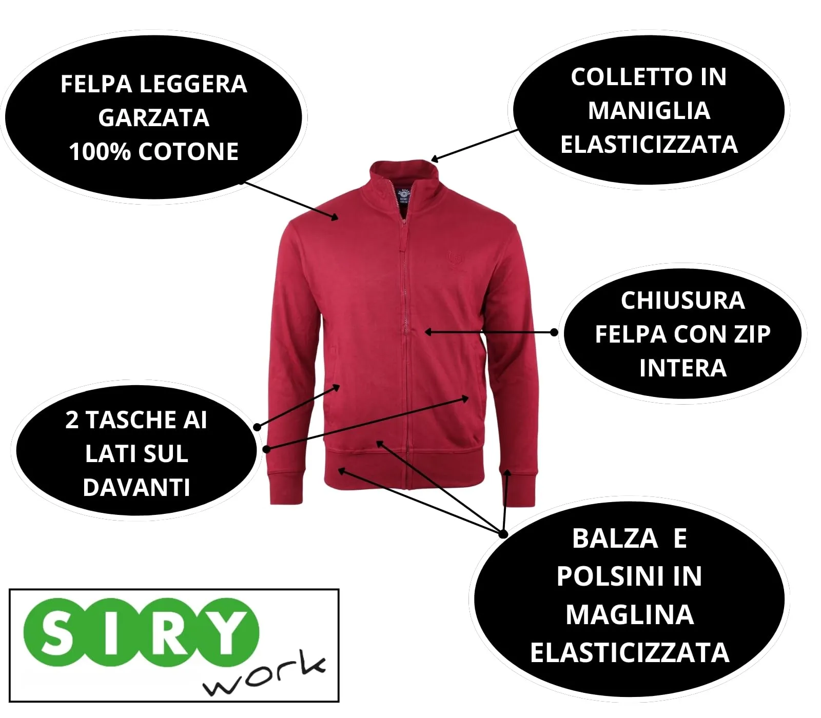 Siry Work Be Board Felpa Leggera Art. 9114 100% Cotone Rosso India M - immagine 2